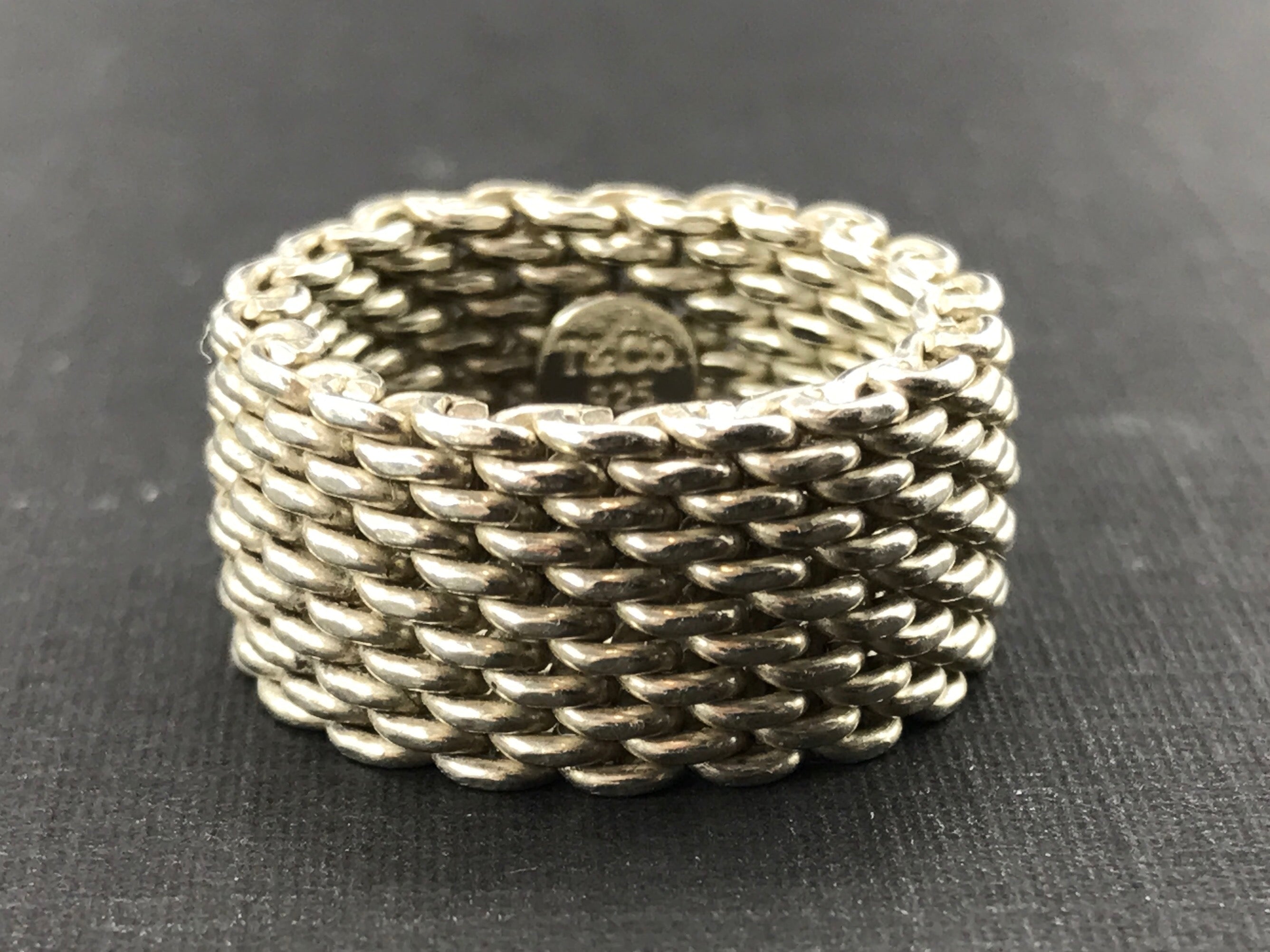 Tiffany & Co Somerset Sterling Silver Mesh Ring Band Size 6.25 - Queen May