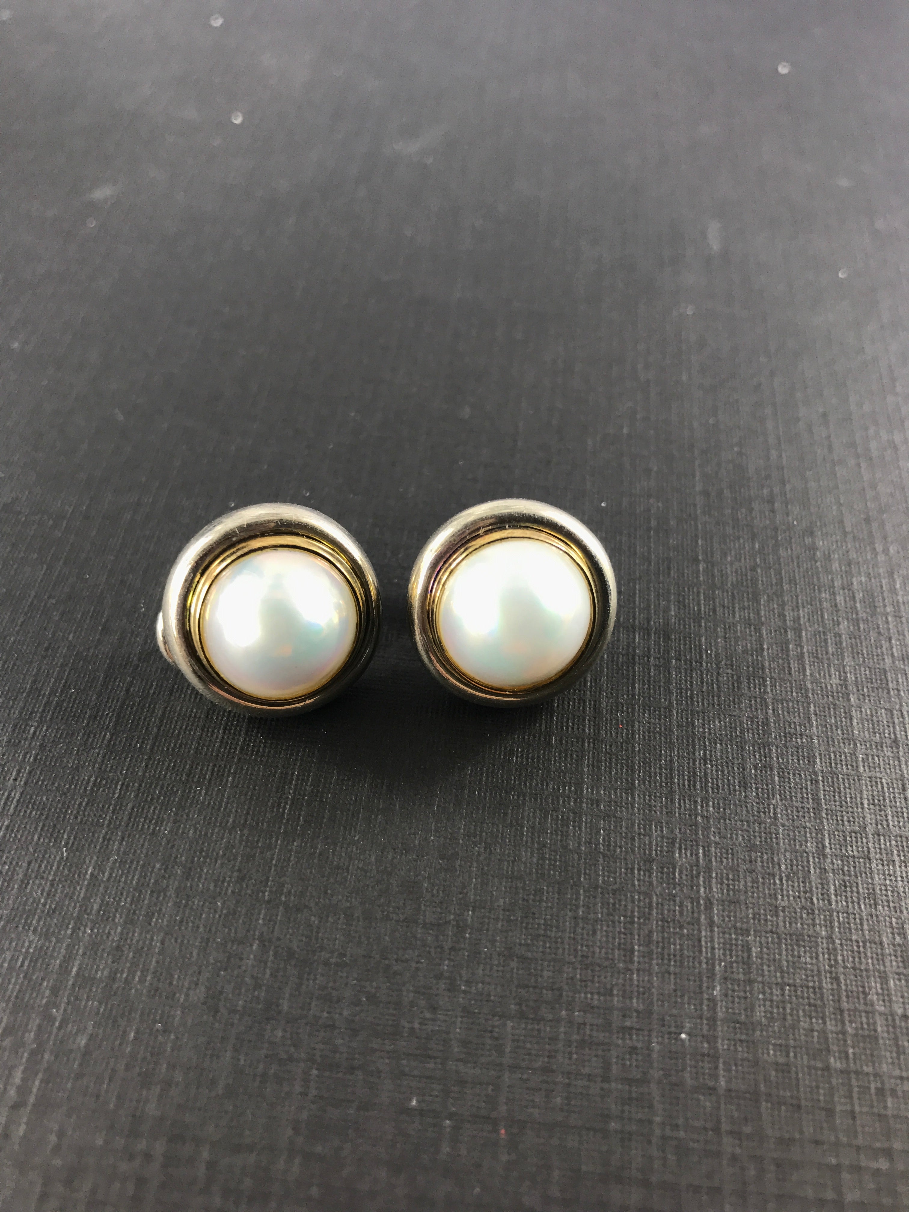 Tiffany & Co Sterling Silver 18K Gold Mabe Pearl Paloma Picasso Earrings c.1980's - Queen May