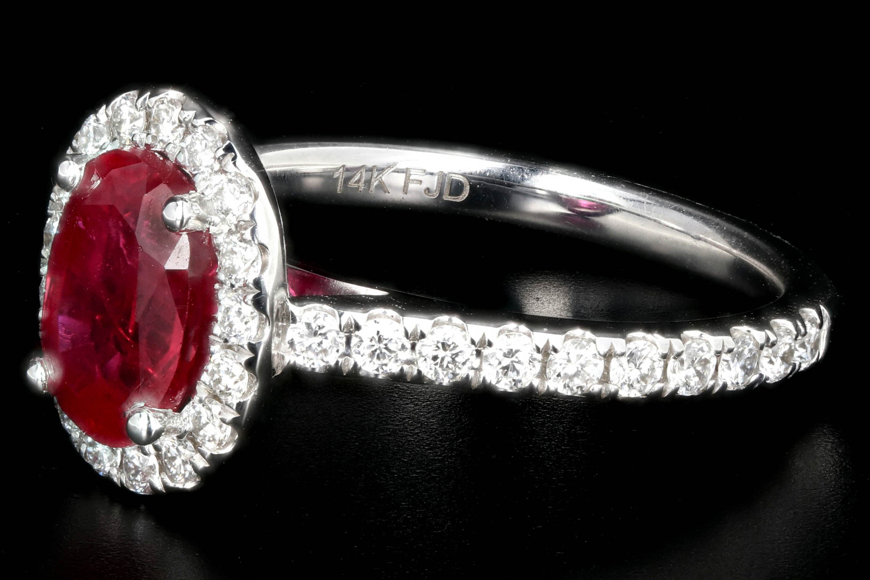 Modern 14K White Gold Oval Cut 2.07 Carat Natural Ruby Diamond Halo Ring PGS Certified - Queen May