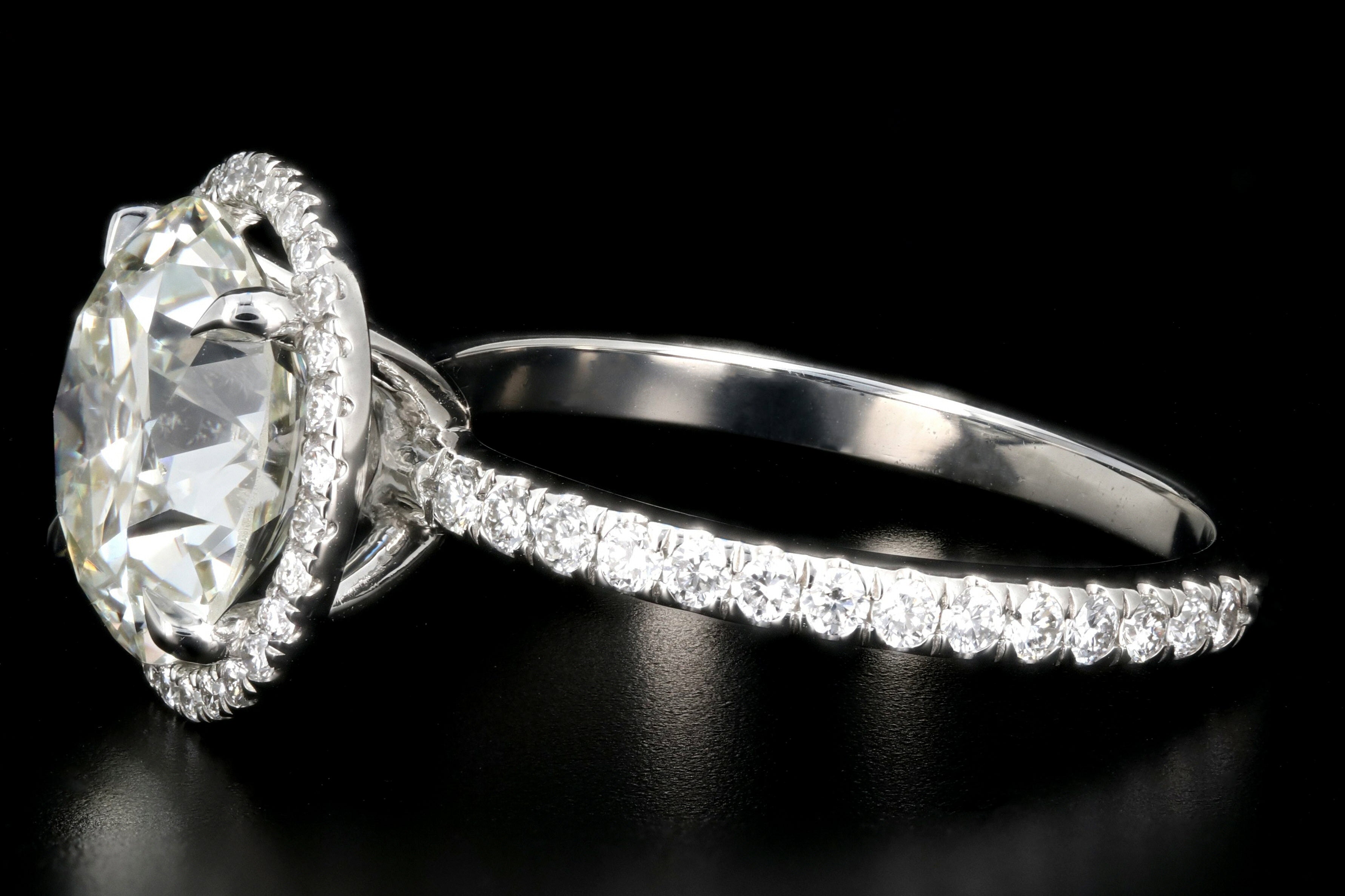 New Platinum 3.53 Carat Old European Cut Diamond Halo Engagement Ring GIA Certified - Queen May