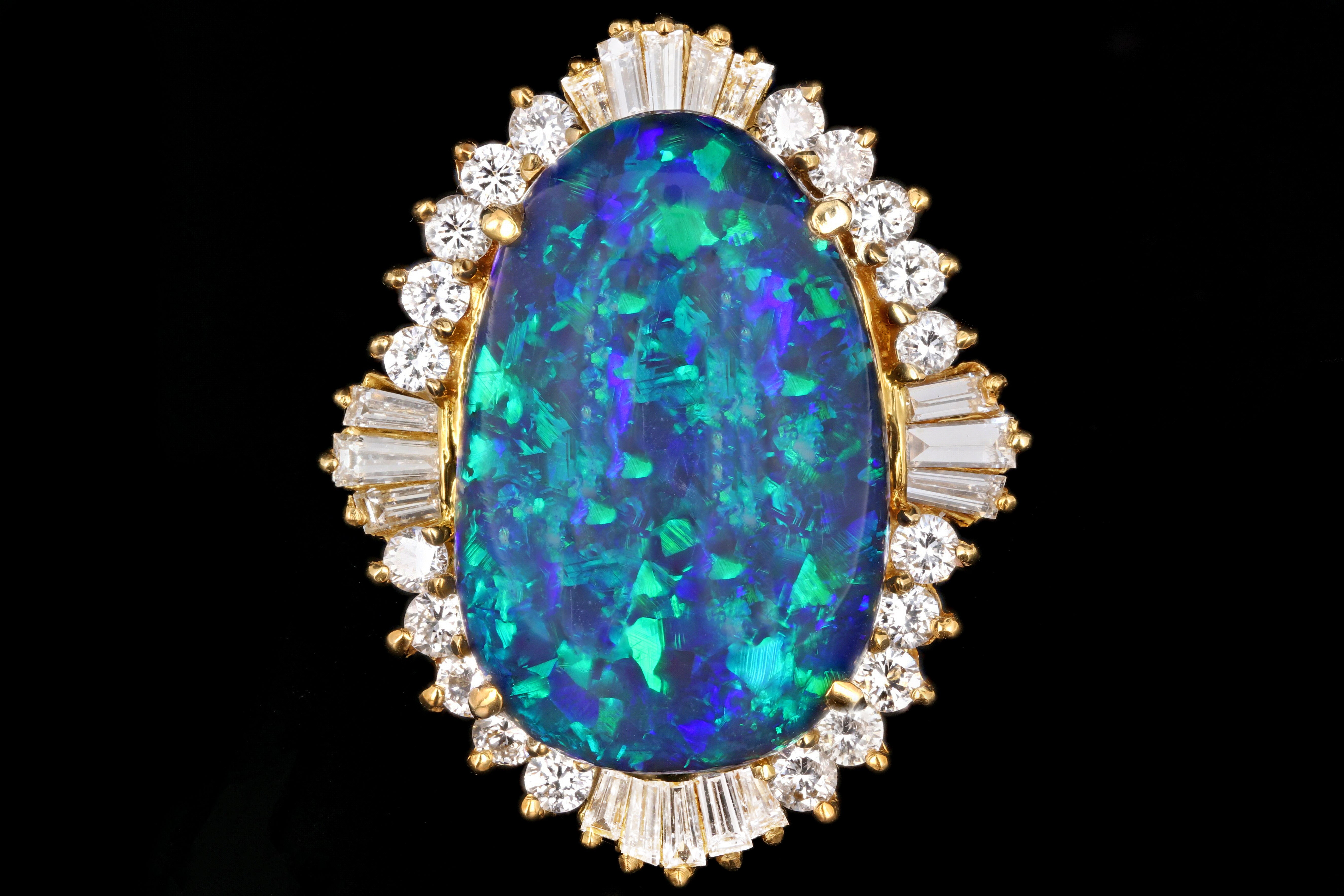 Modern 18K Yellow Gold 20 Carat Black Opal and Diamond Cocktail Ring - Queen May