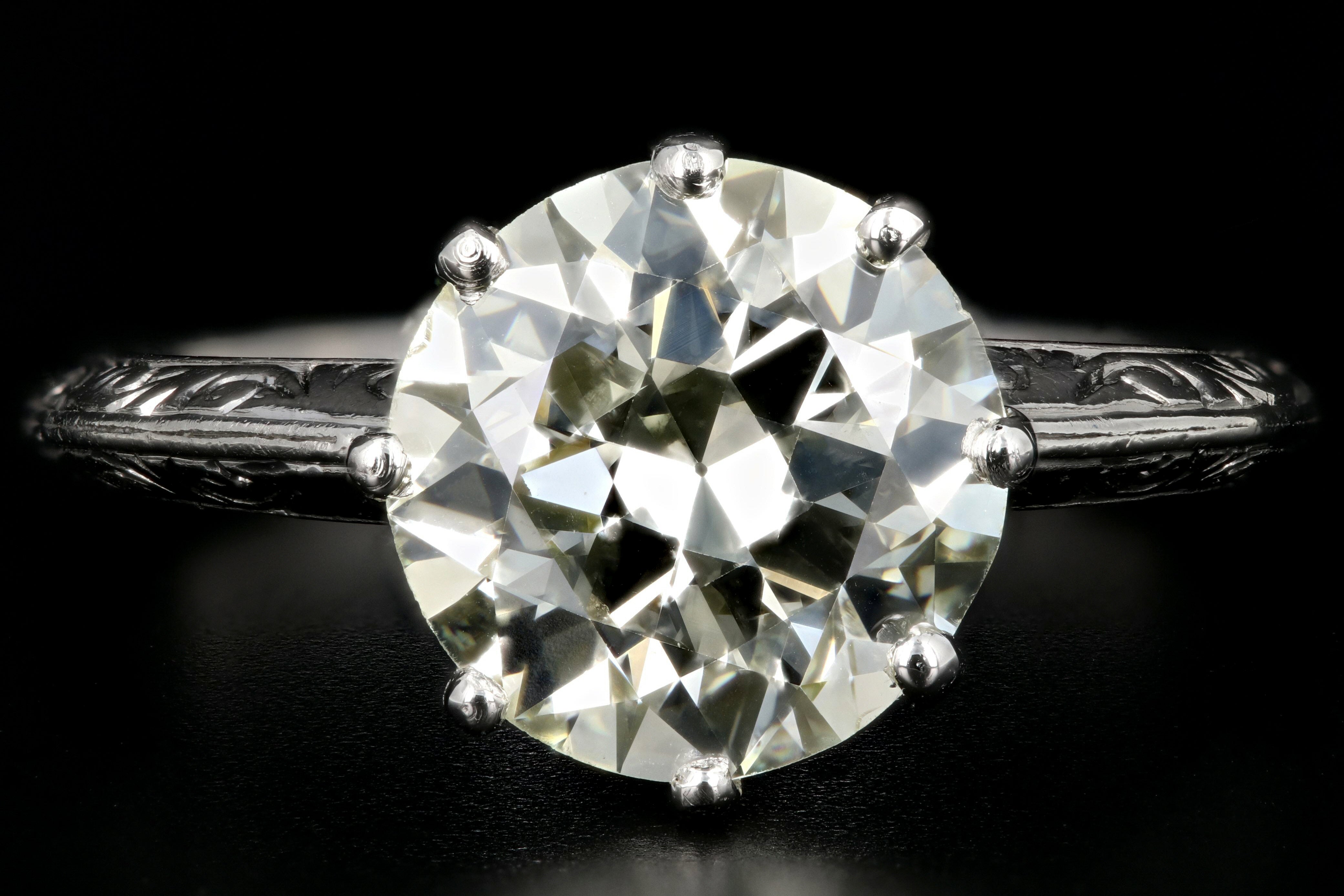 Edwardian Platinum 2.84 Carat Old European Cut Diamond Engagement Ring - Queen May