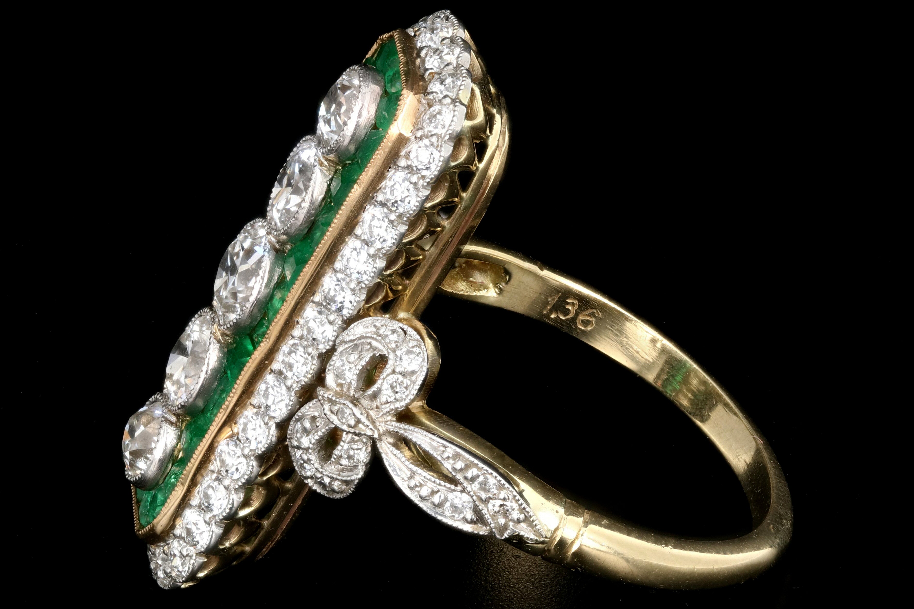 Art Nouveau Style Emerald and Diamond Cocktail Ring Size 8 - Queen May