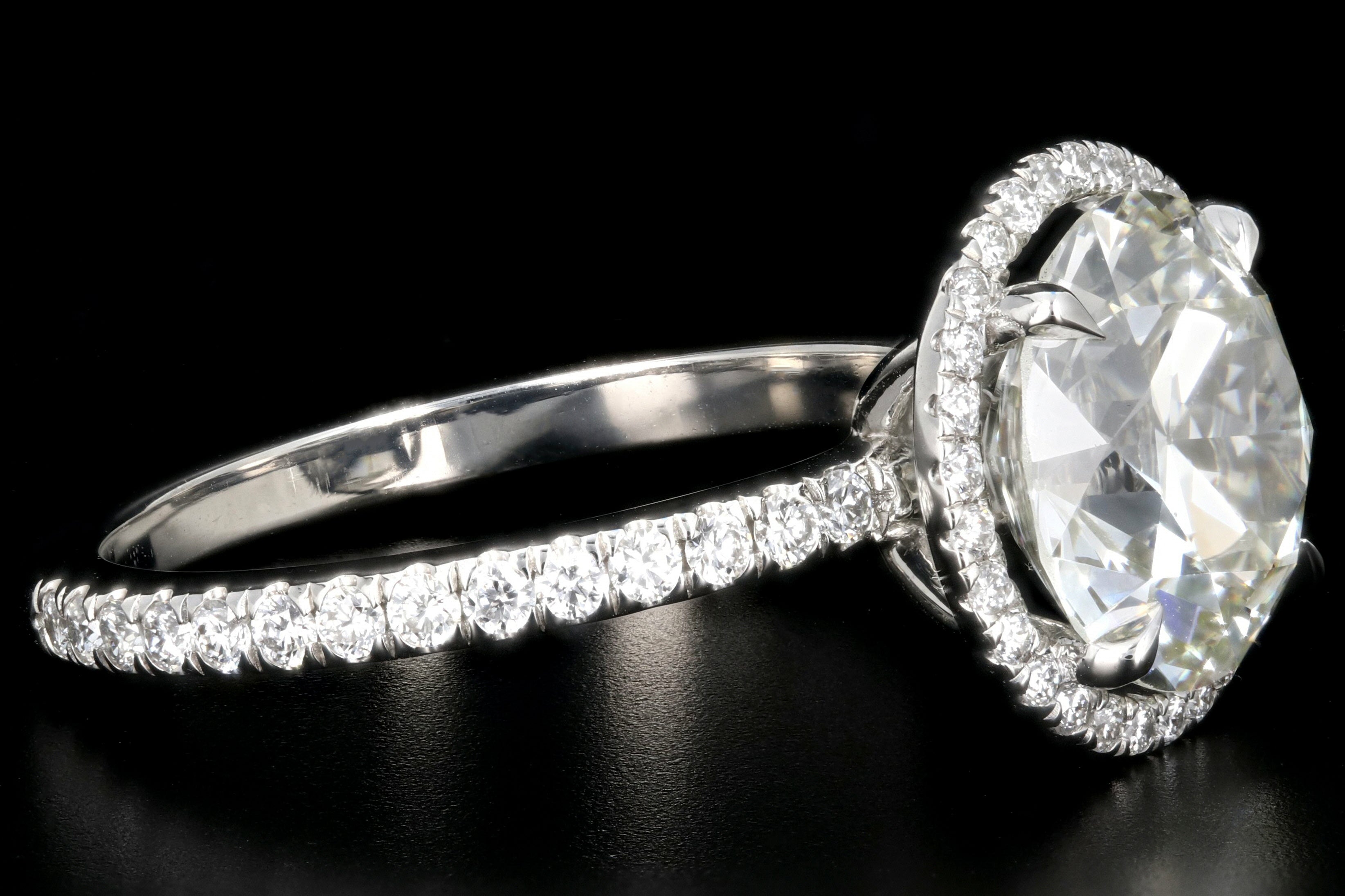 New Platinum 3.53 Carat Old European Cut Diamond Halo Engagement Ring GIA Certified - Queen May