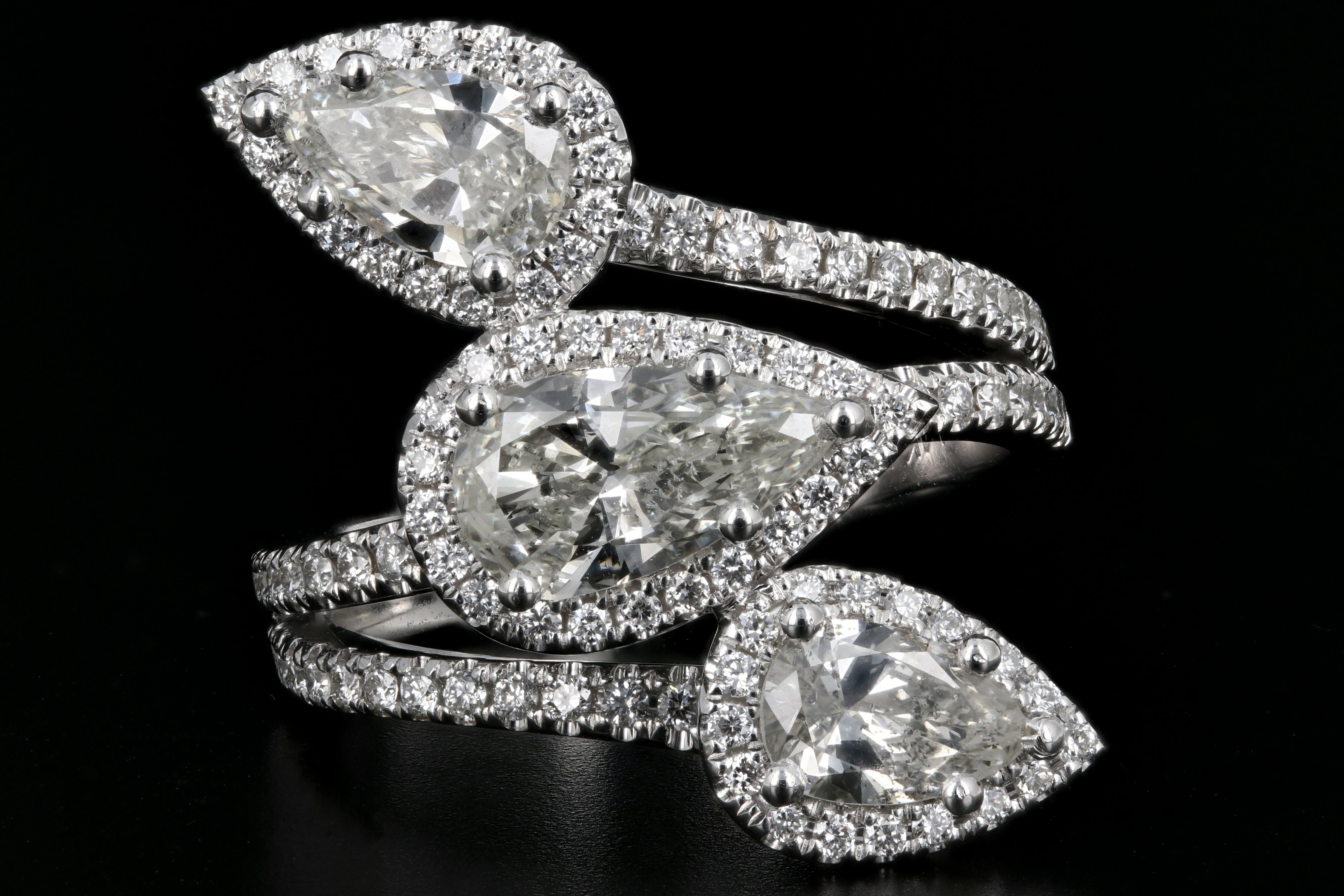 Modern 14K White Gold Triple Bypass Diamond Ring 2.13CTW - Queen May