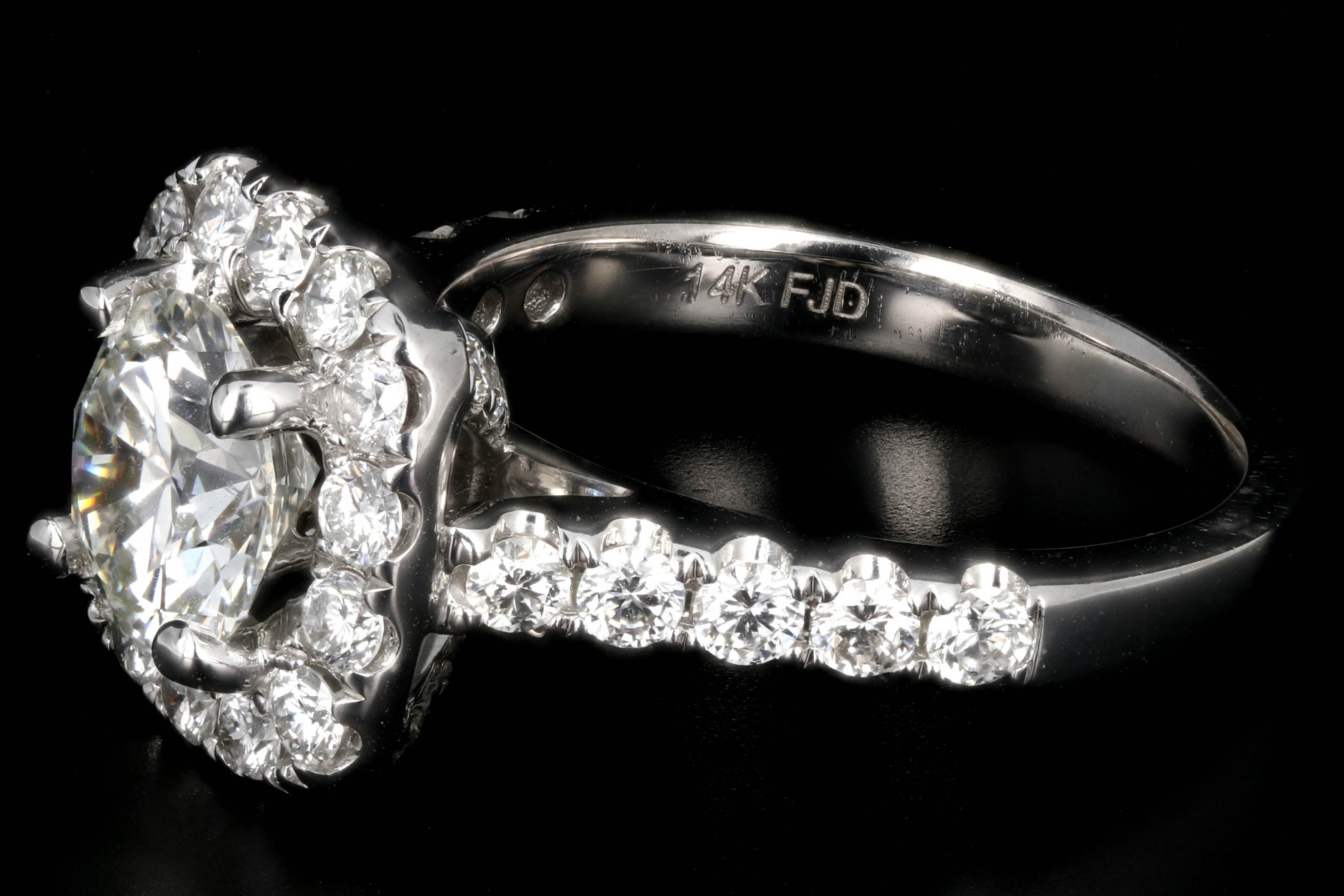 New 14K White Gold 1.51 Carat Round Brilliant Cut Diamond Halo Engagement Ring GIA Certified - Queen May