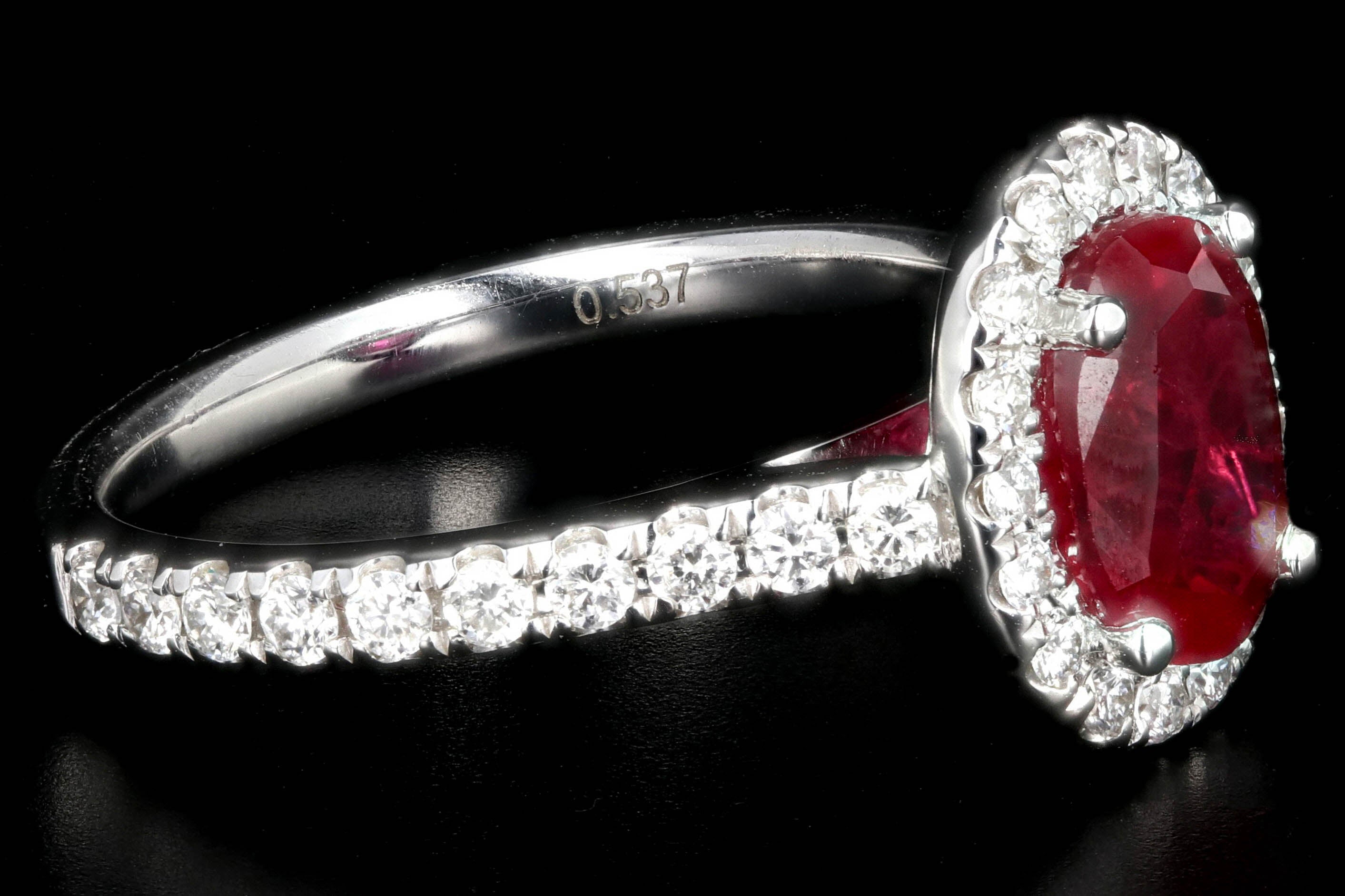 Modern 14K White Gold Oval Cut 2.07 Carat Natural Ruby Diamond Halo Ring PGS Certified - Queen May