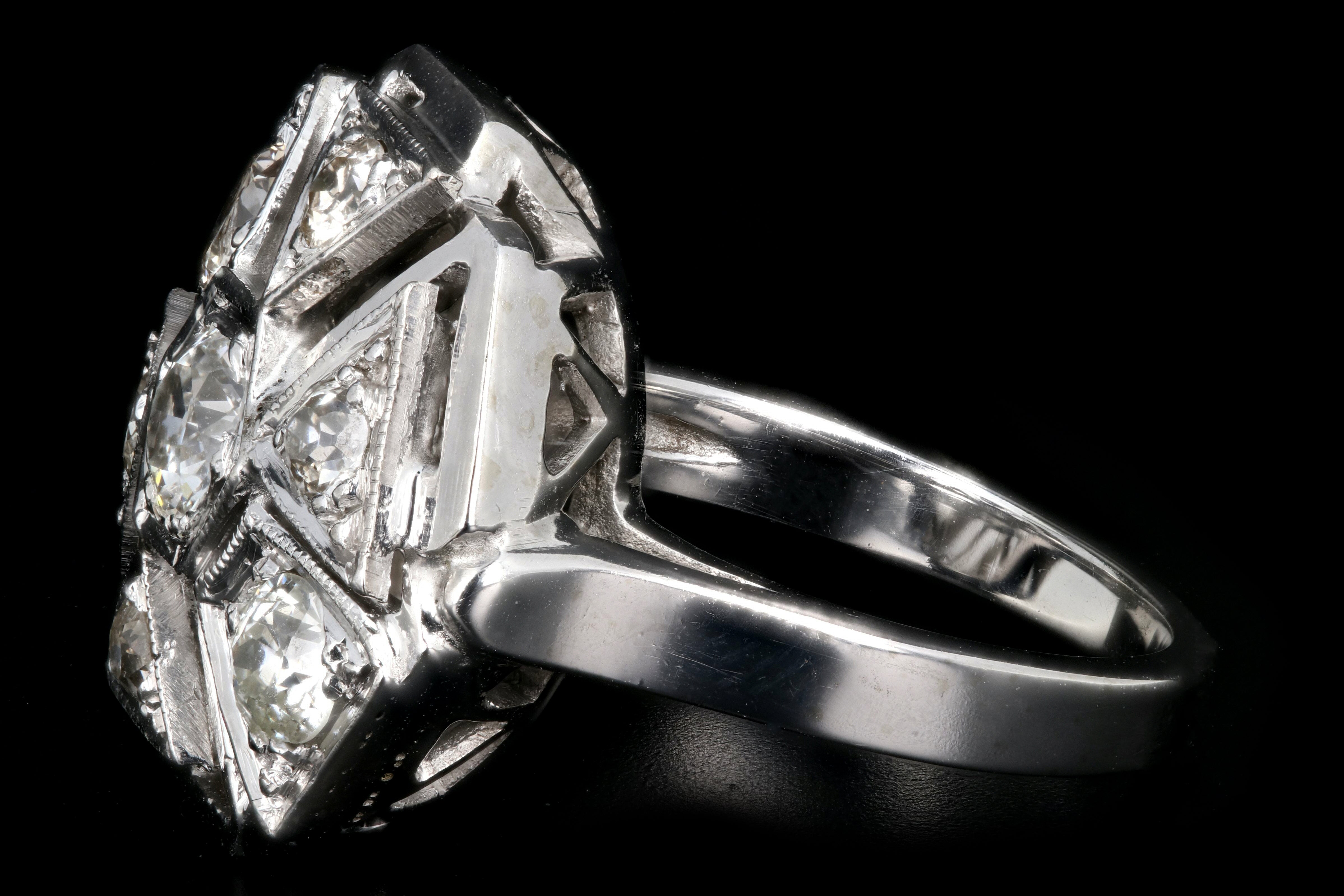 Art Deco 14K White Gold .97 Carat Diamond Cluster Ring - Queen May
