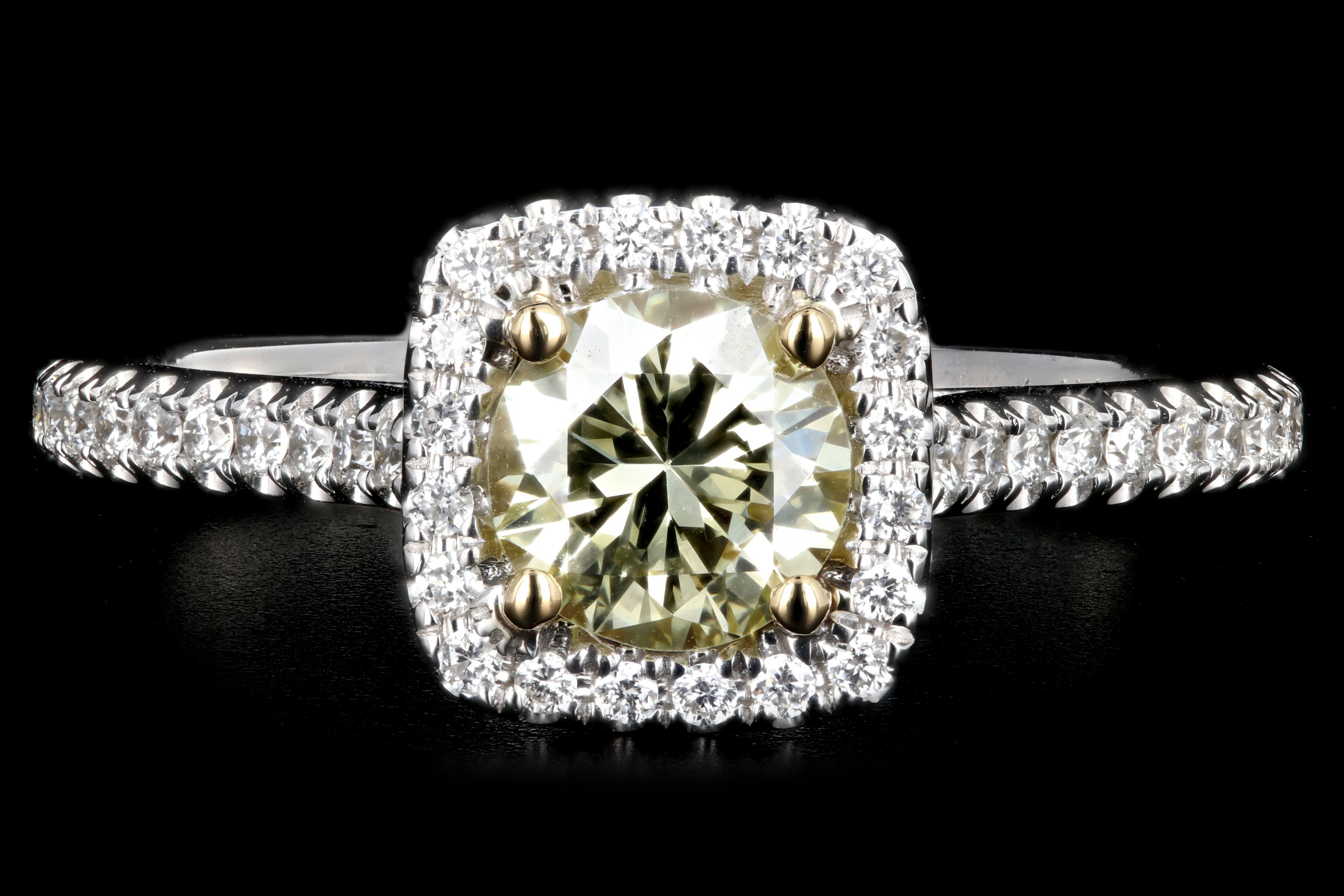 New 14K Gold Light Yellow .55 Carat Diamond Halo Ring - Queen May