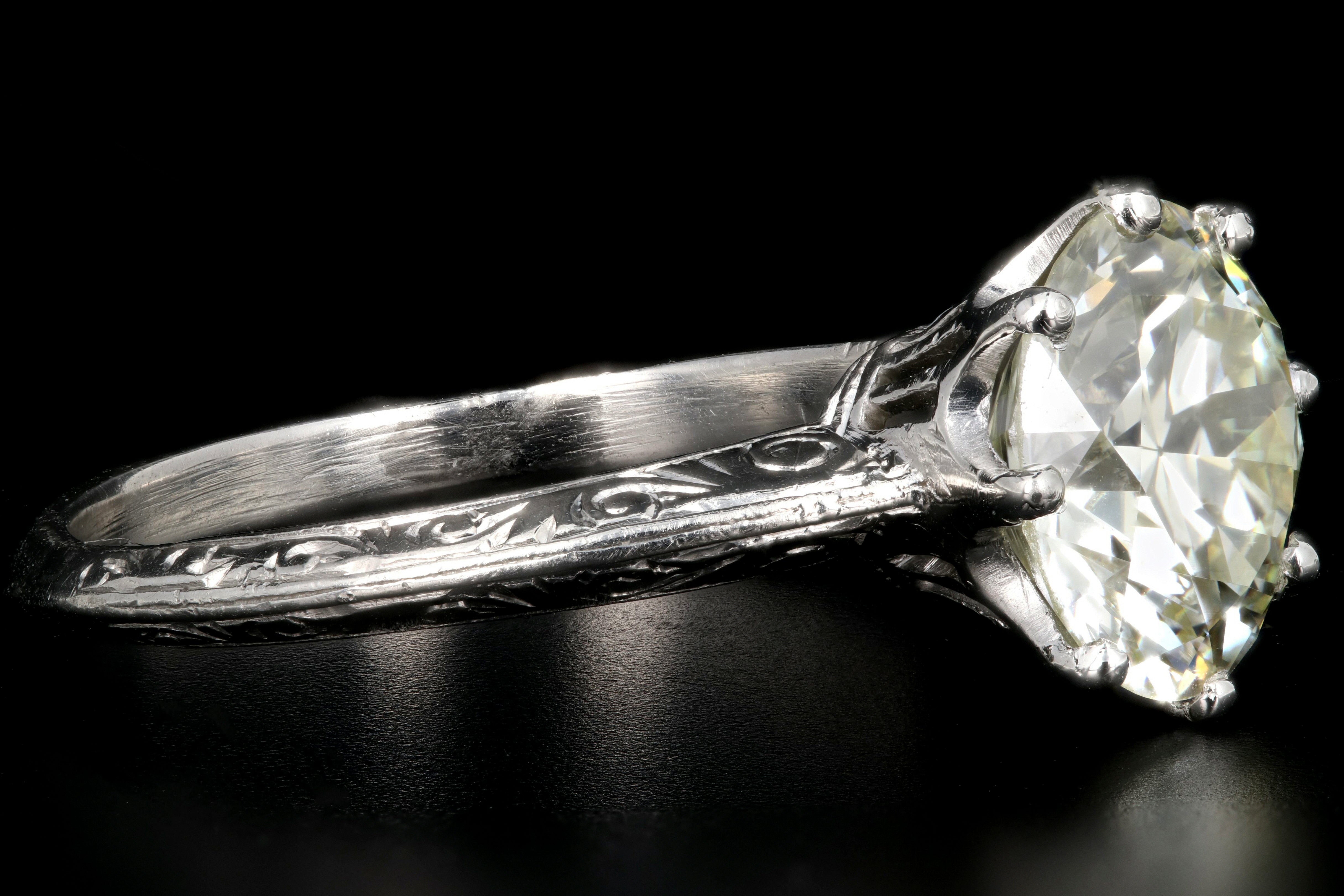 Edwardian Platinum 2.84 Carat Old European Cut Diamond Engagement Ring - Queen May