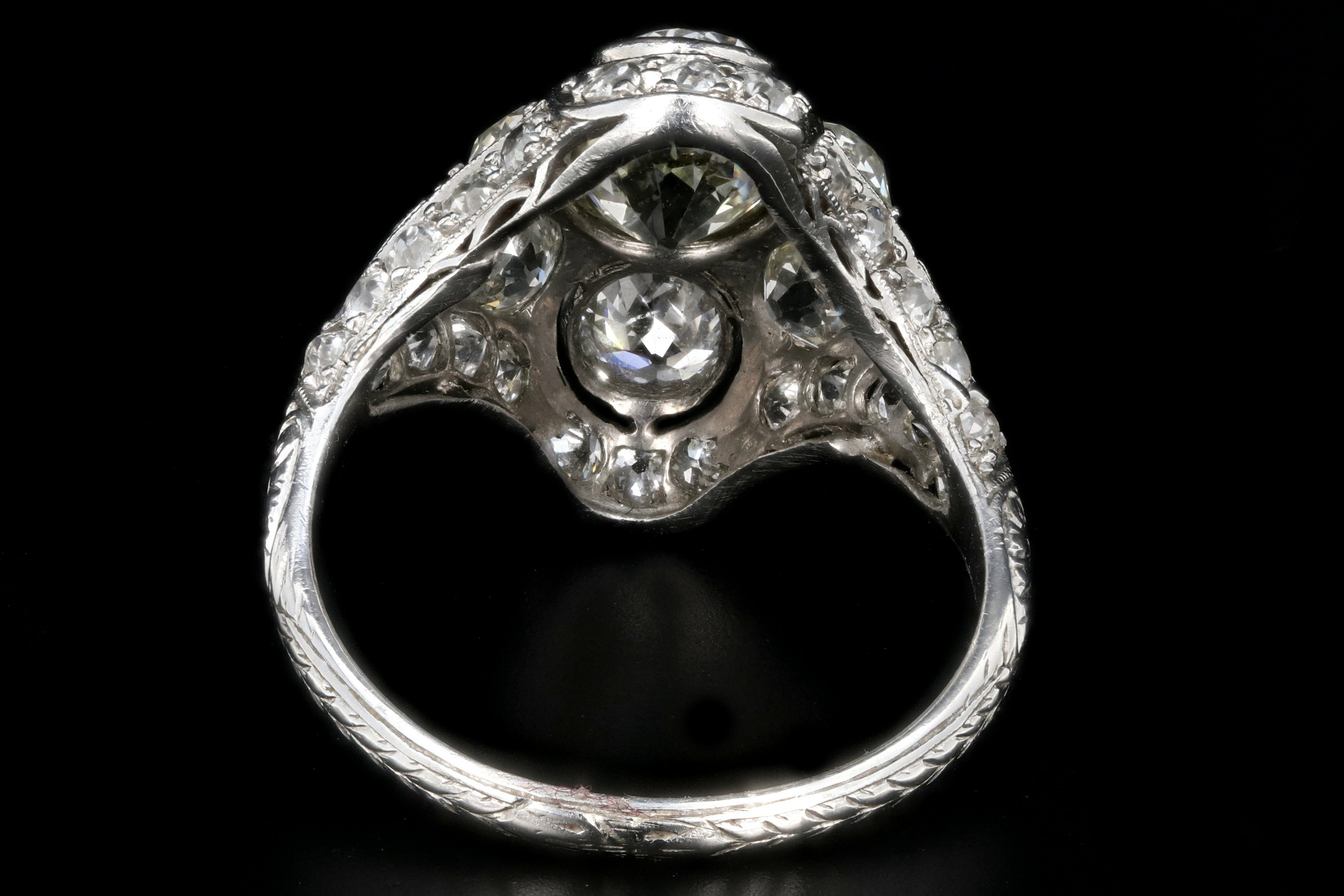 Art Deco Platinum Old European Cut Diamond 3 Stone Cluster Ring C.1920's - Queen May