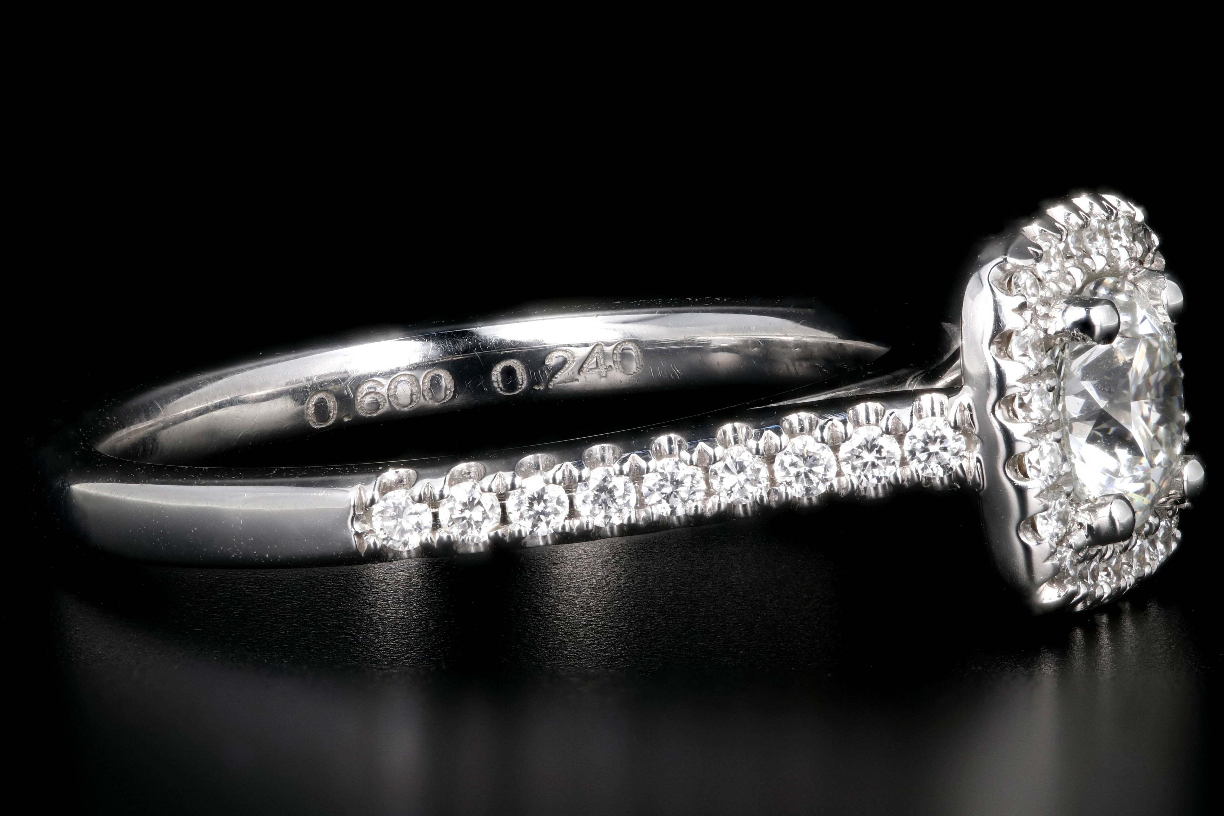 14K White Gold .60 Carat Diamond Halo Engagement Ring - Queen May