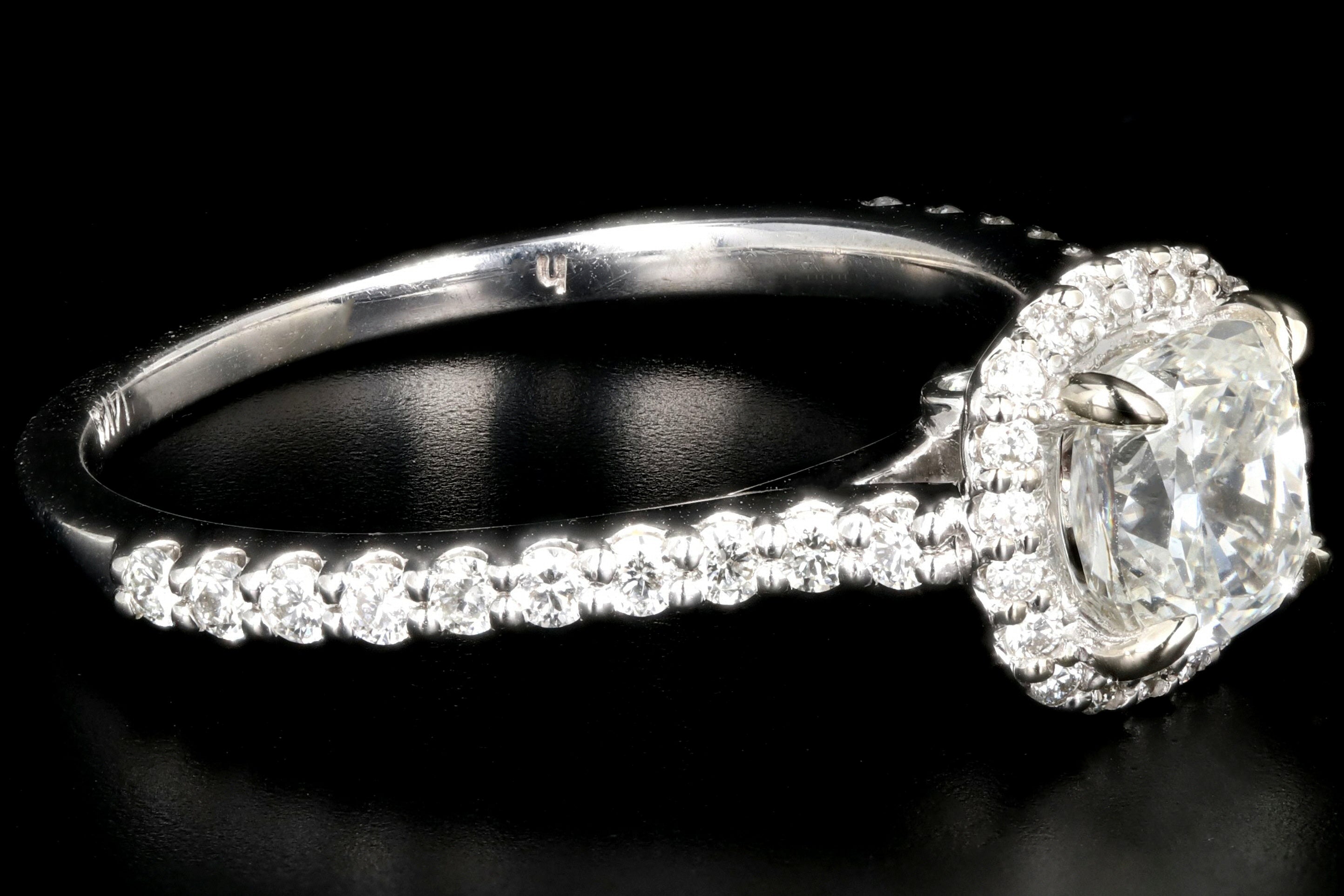 14K White Gold 1.01 Carat Cushion Cut Diamond Engagement Ring GIA Certified - Queen May