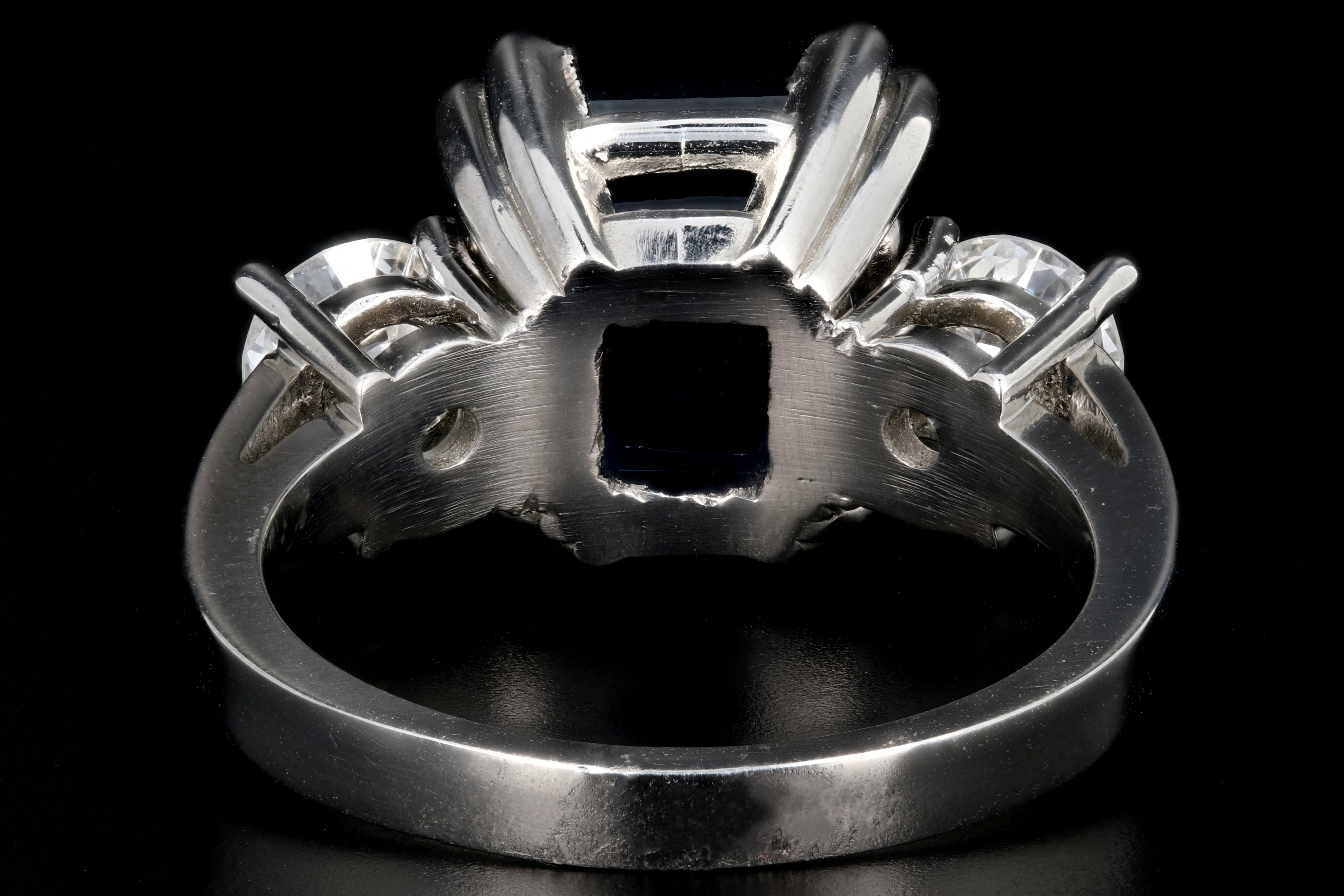Modern Platinum AGL Certified 7.88 Carat Emerald Cut Sapphire and GIA Certified Diamond Ring - Queen May