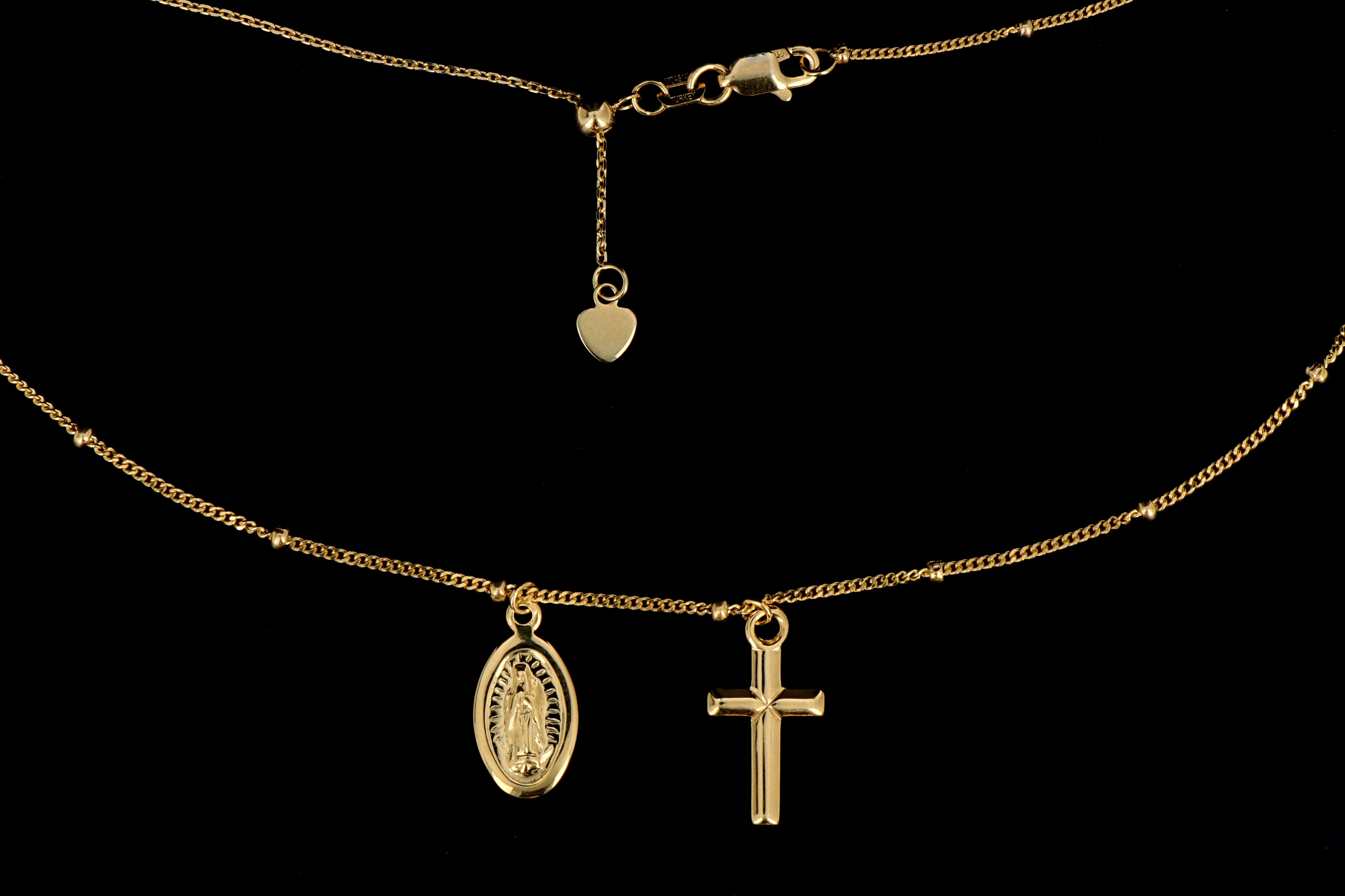 New 14K Yellow Gold Cross and Virgin Mary Necklace - Queen May