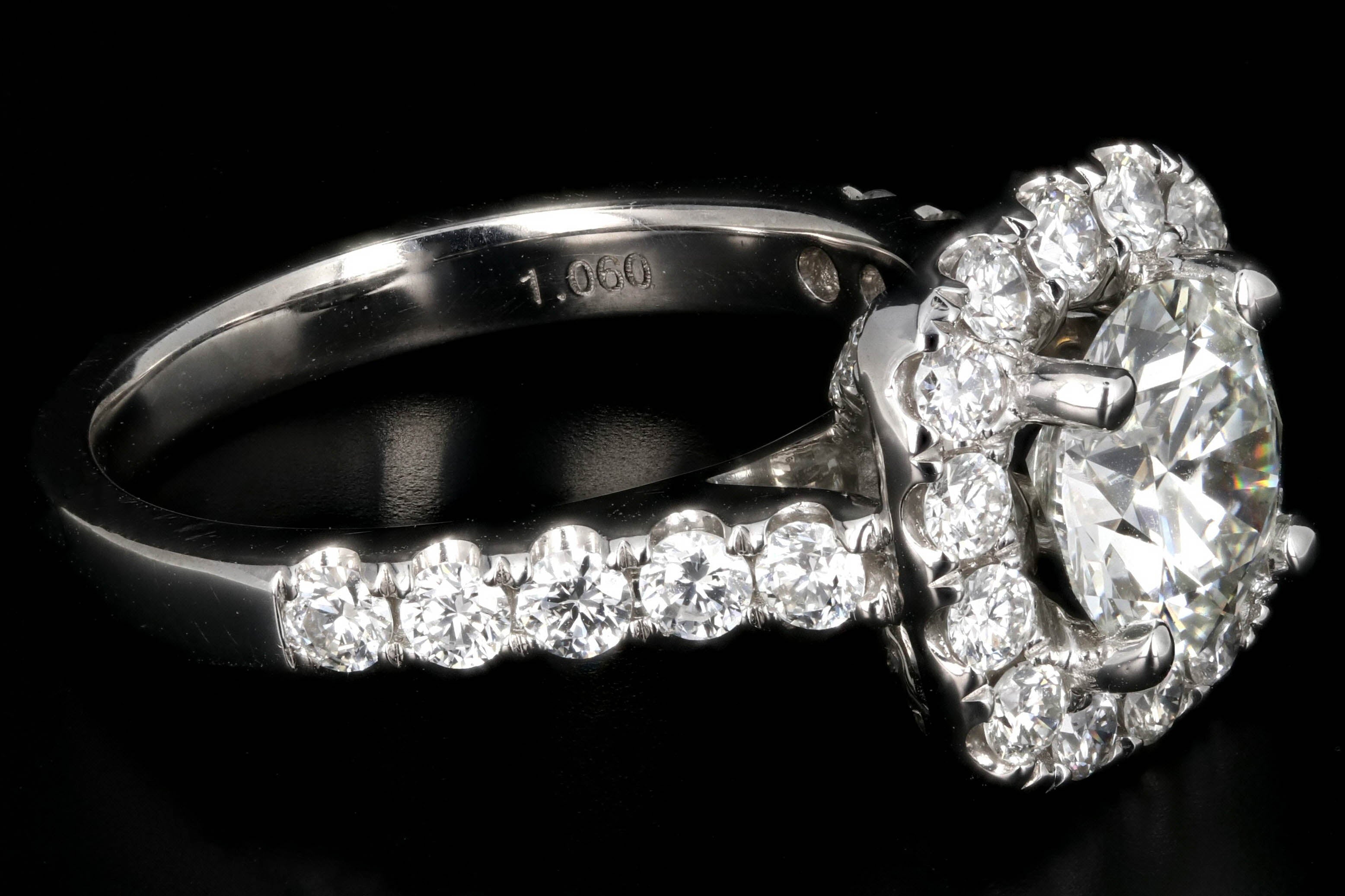 New 14K White Gold 1.51 Carat Round Brilliant Cut Diamond Halo Engagement Ring GIA Certified - Queen May