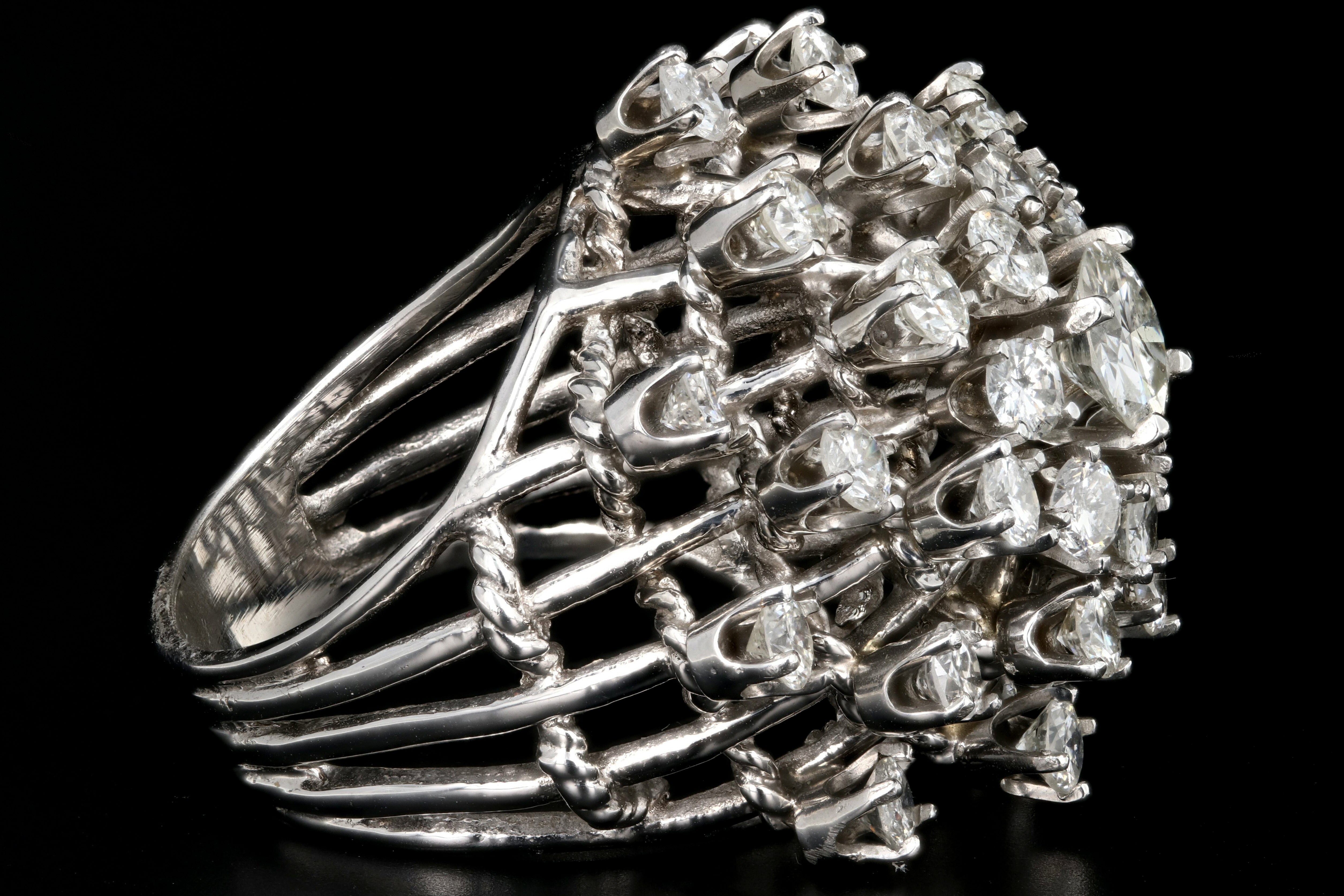 Retro 14K White Gold 5 CTW Diamond Starburst Dome Ring - Queen May