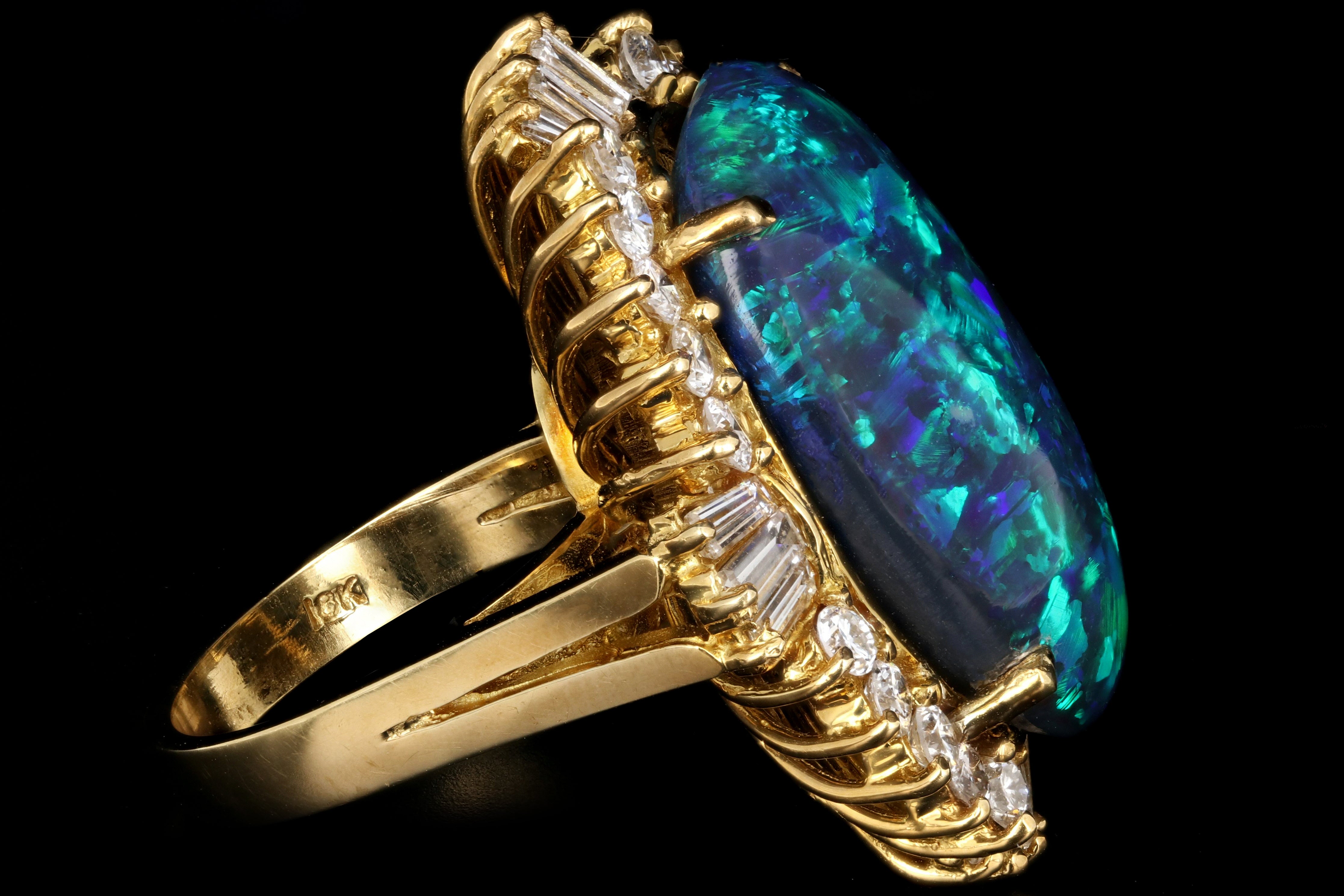 Modern 18K Yellow Gold 20 Carat Black Opal and Diamond Cocktail Ring - Queen May