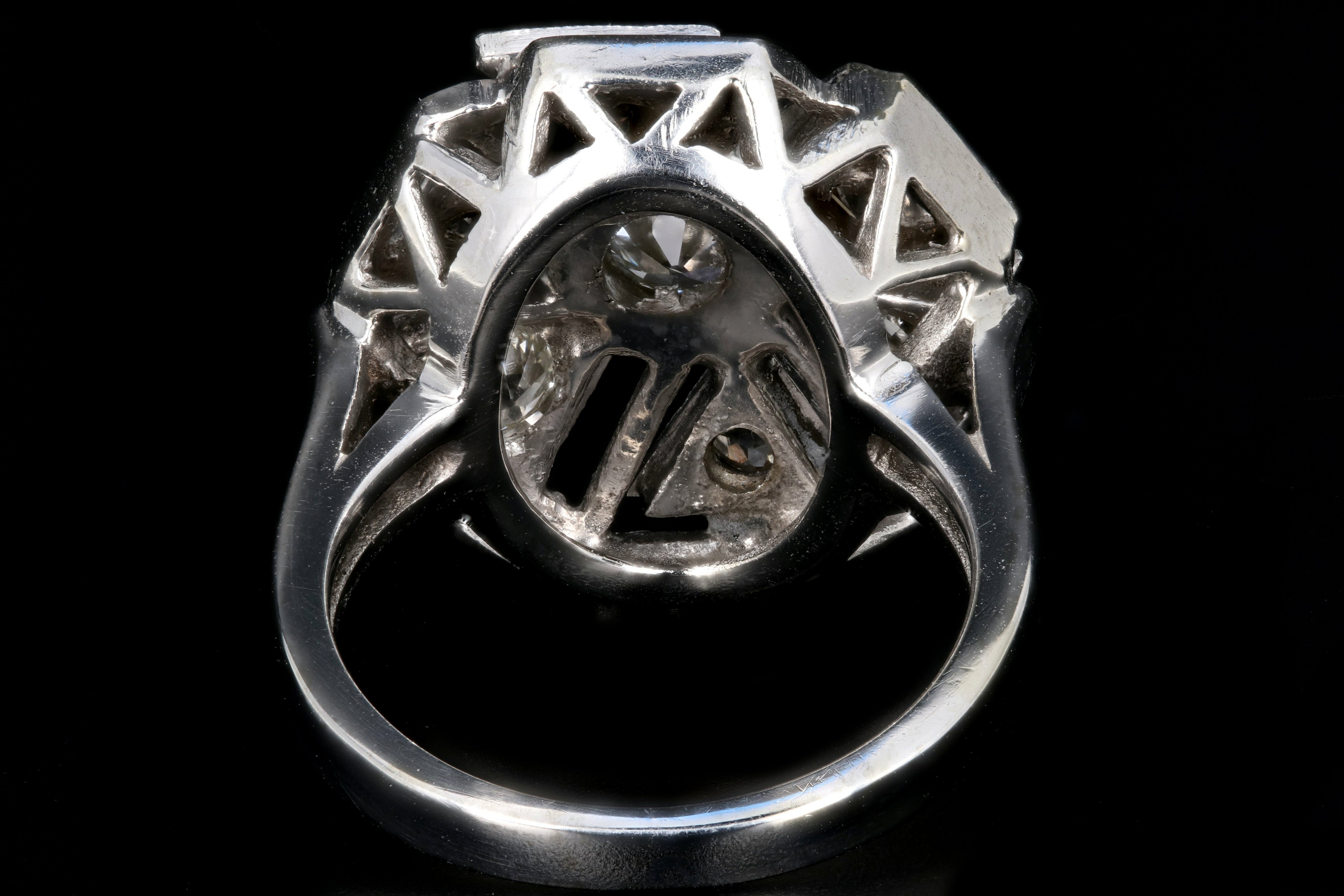 Art Deco 14K White Gold .97 Carat Diamond Cluster Ring - Queen May