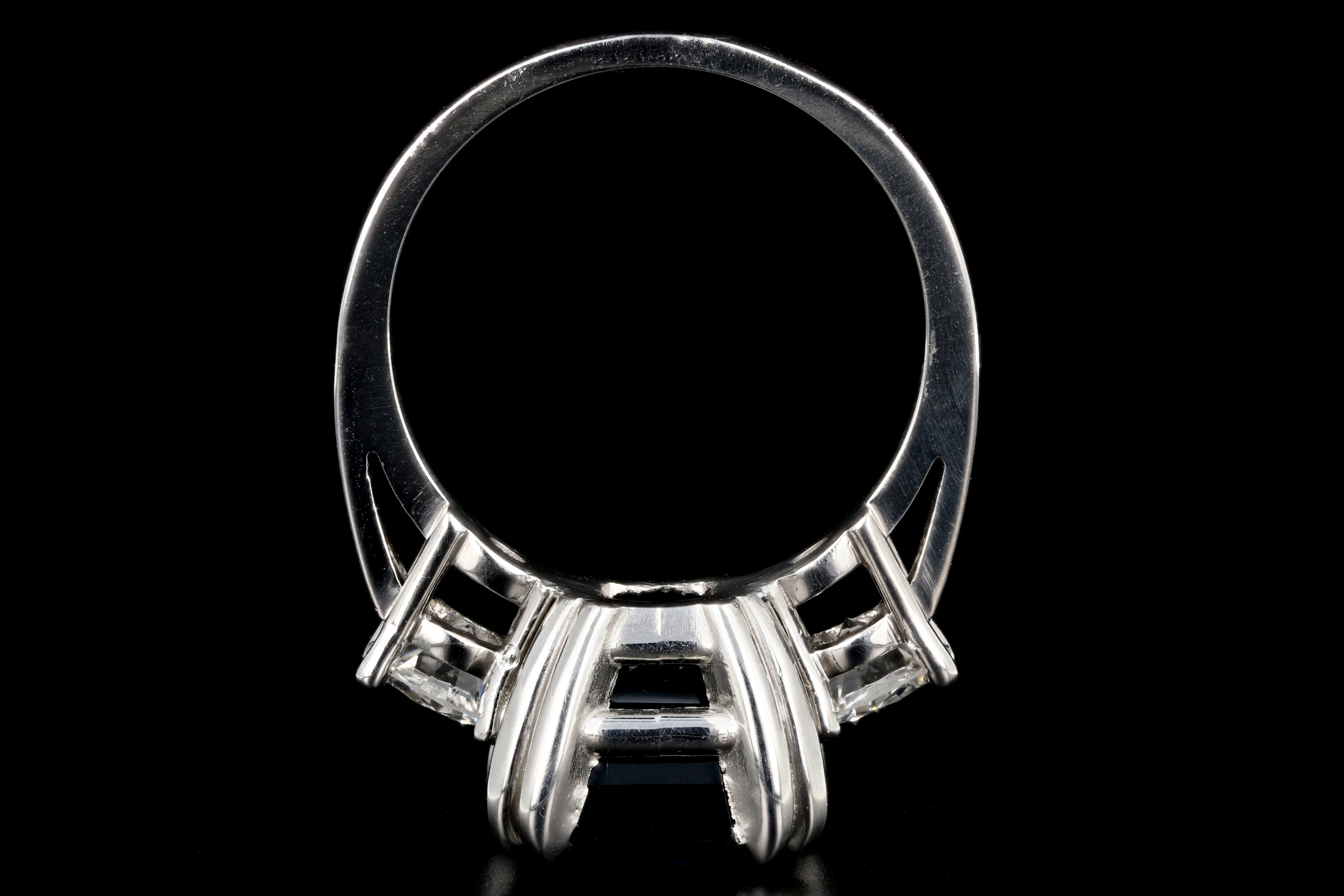 Modern Platinum AGL Certified 7.88 Carat Emerald Cut Sapphire and GIA Certified Diamond Ring - Queen May