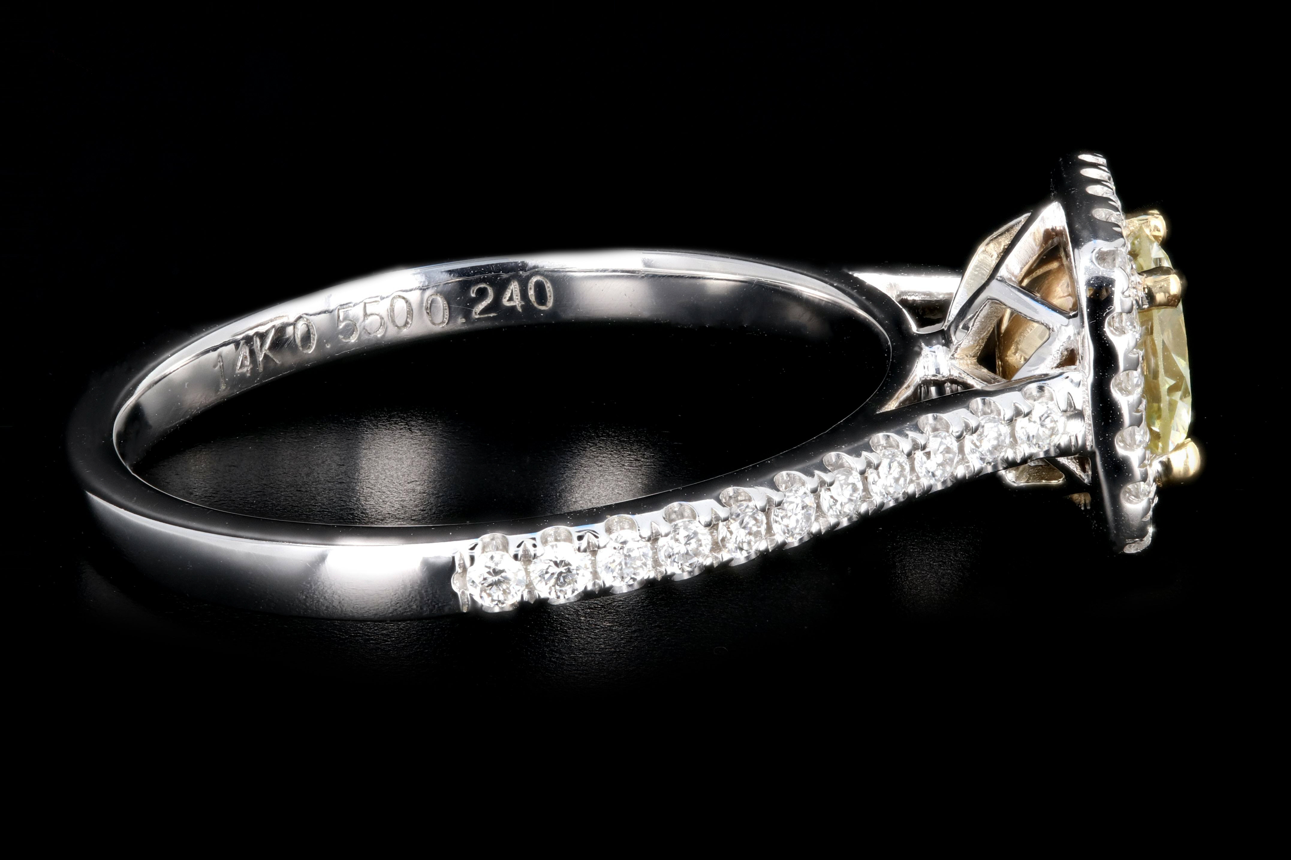 New 14K Gold Light Yellow .55 Carat Diamond Halo Ring - Queen May