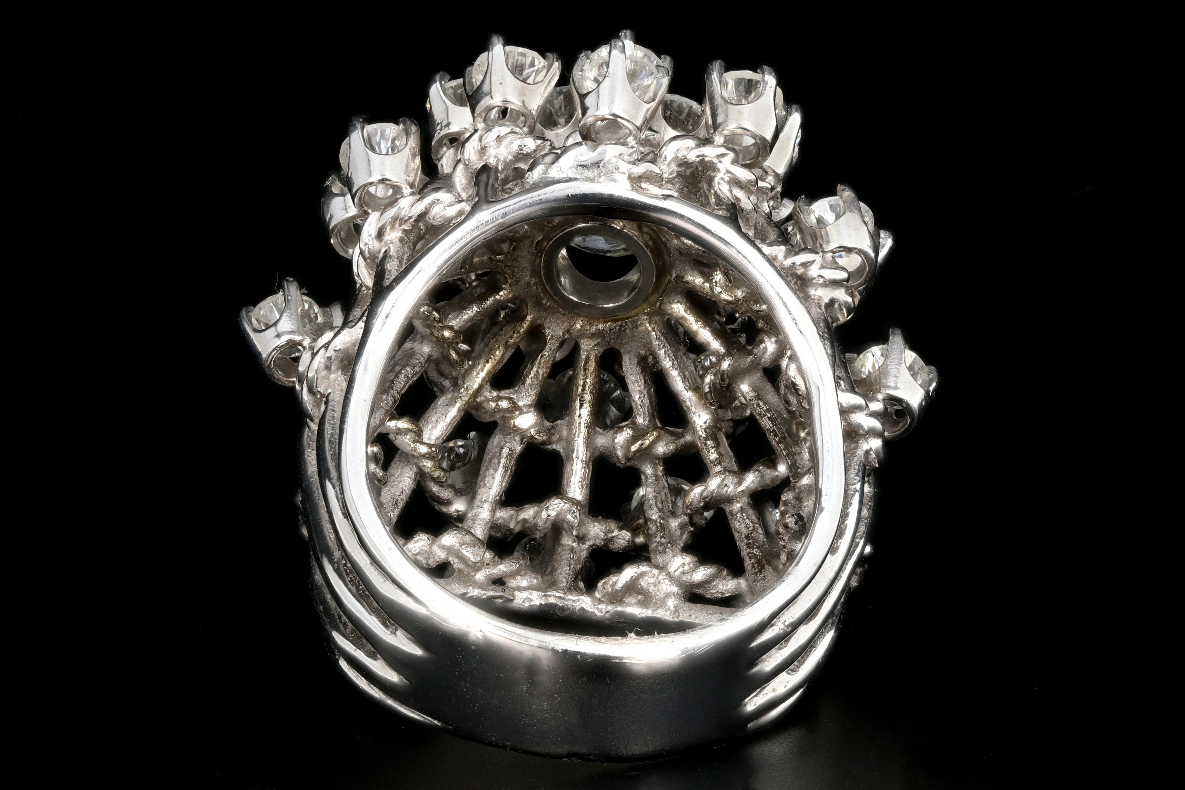 Retro 14K White Gold 5 CTW Diamond Starburst Dome Ring - Queen May