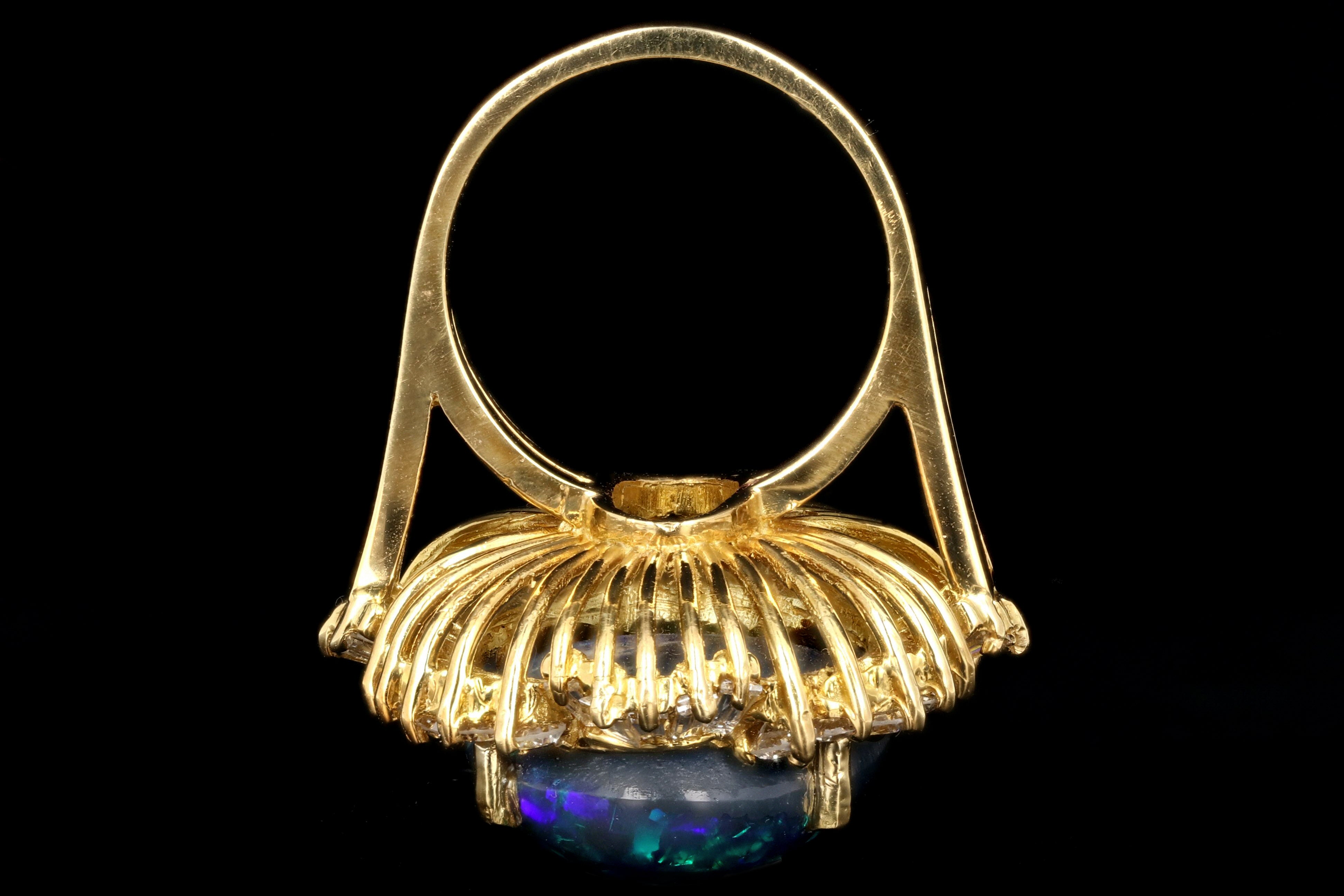 Modern 18K Yellow Gold 20 Carat Black Opal and Diamond Cocktail Ring - Queen May
