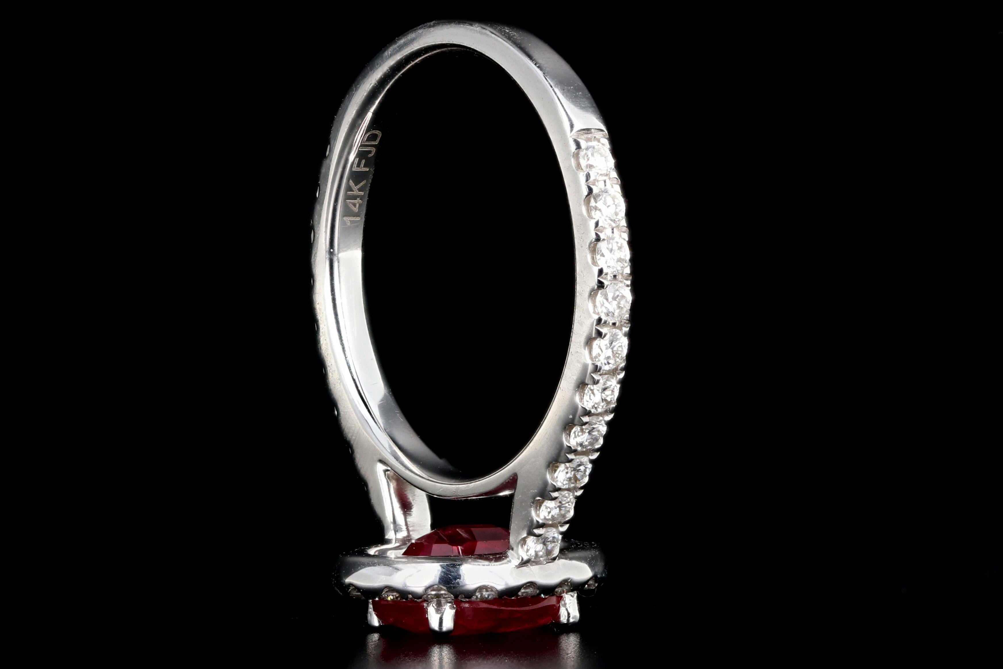 Modern 14K White Gold Oval Cut 2.07 Carat Natural Ruby Diamond Halo Ring PGS Certified - Queen May