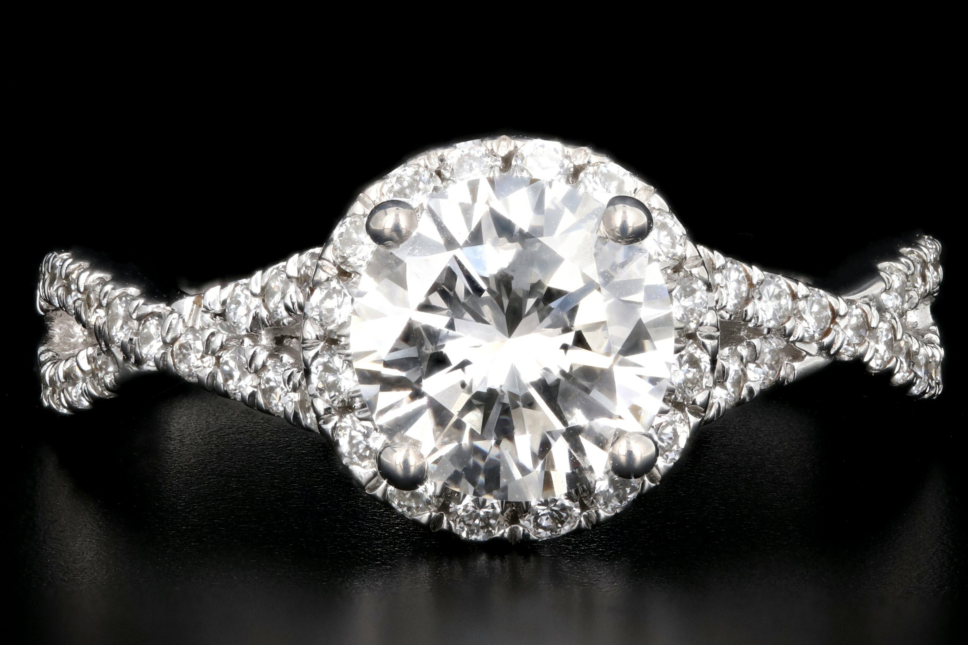 Modern 1.17 Carat Round Brilliant Cut in Halo Set Diamond Engagement Ring 1.29 CTW GIA Certified - Queen May