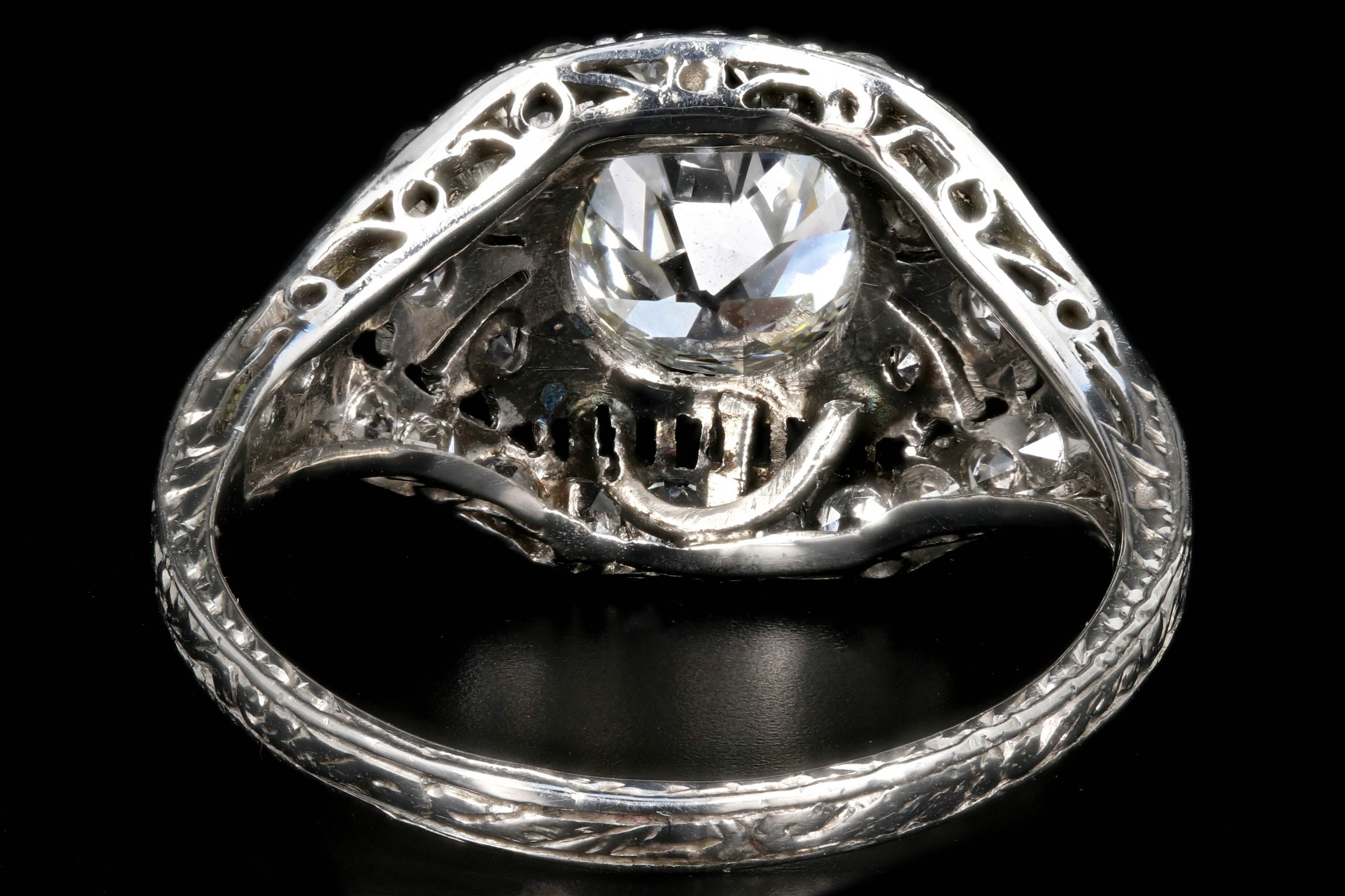 Art Deco Platinum EGL Certified 1.35 CT Old European Cut Filigree Engagement Ring - Queen May