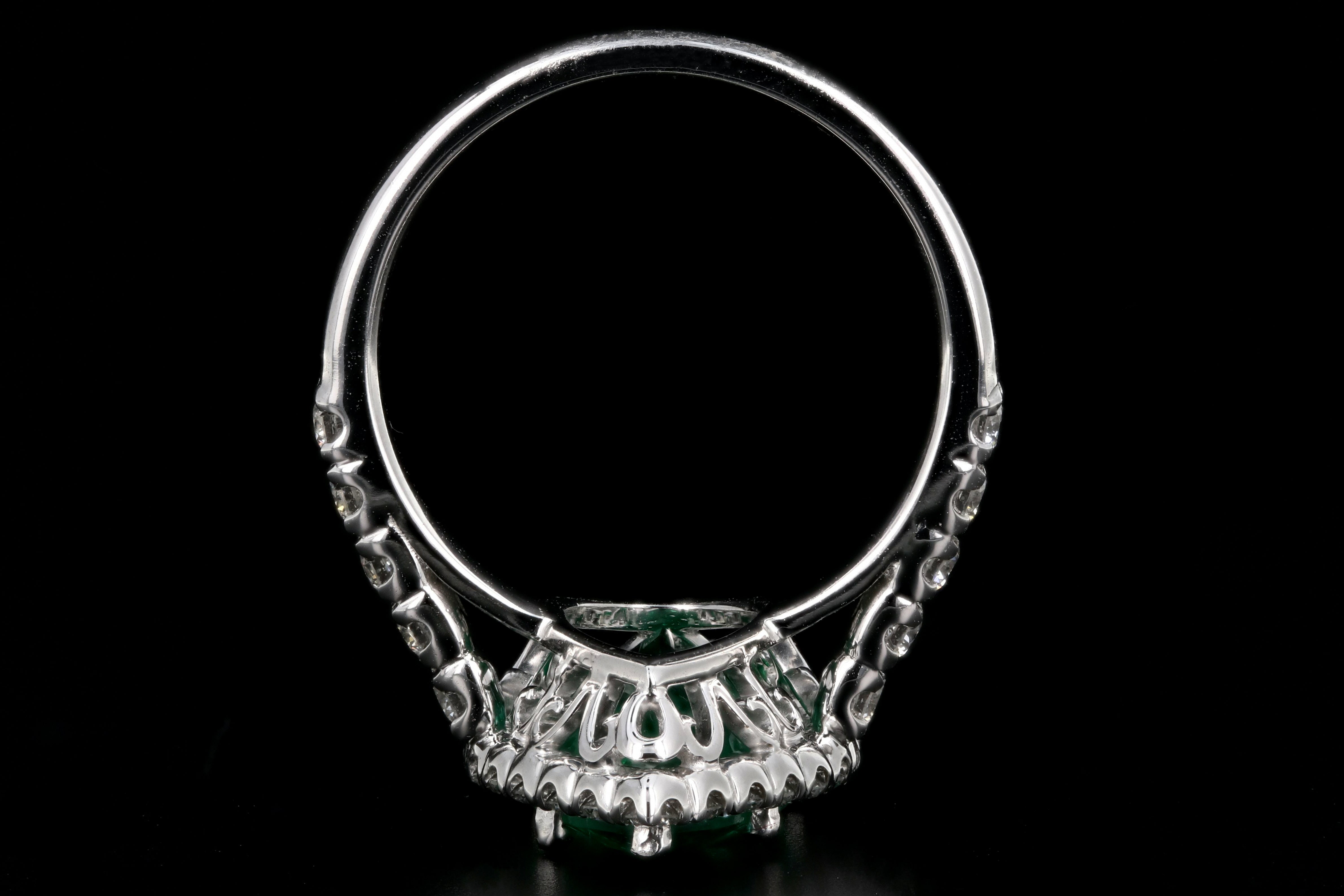 Modern 14K White Gold 3CT Zambian Emerald and Diamond Ring - Queen May