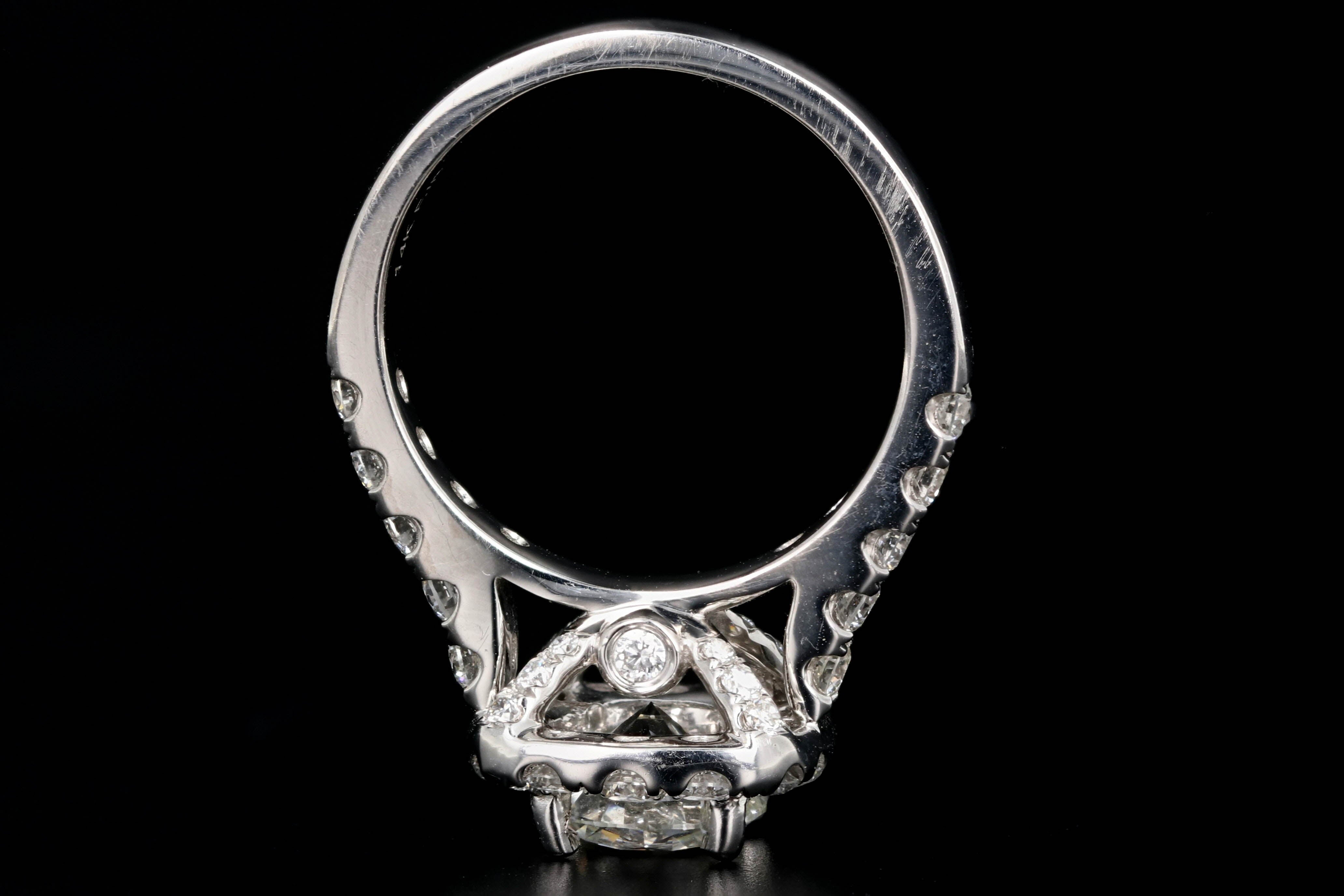 New 14K White Gold 1.51 Carat Round Brilliant Cut Diamond Halo Engagement Ring GIA Certified - Queen May