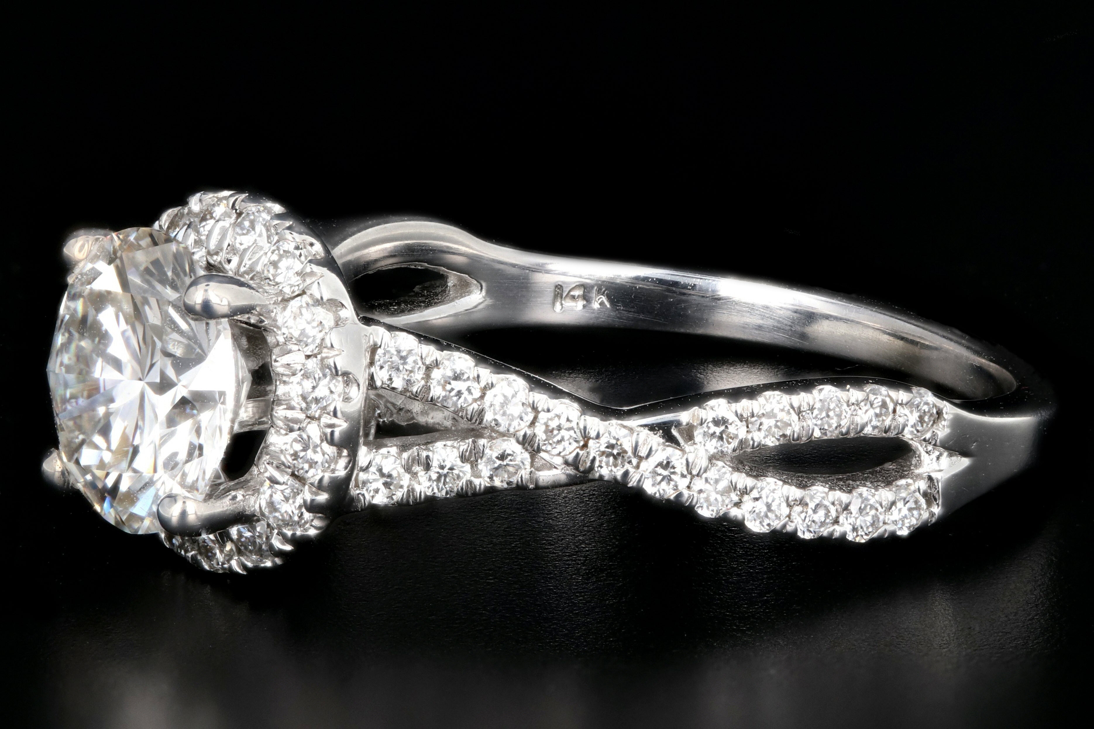 Modern 1.17 Carat Round Brilliant Cut in Halo Set Diamond Engagement Ring 1.29 CTW GIA Certified - Queen May