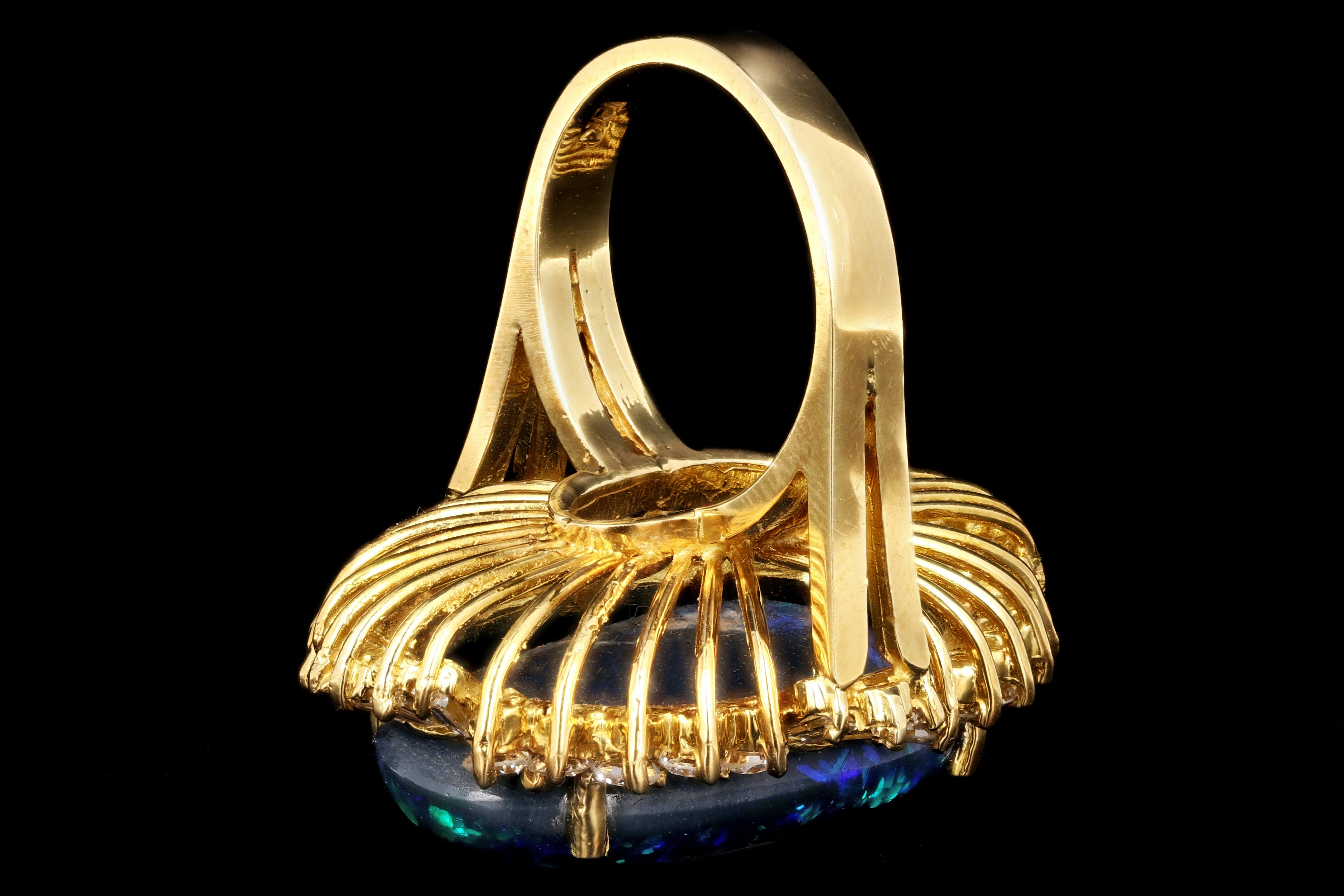 Modern 18K Yellow Gold 20 Carat Black Opal and Diamond Cocktail Ring - Queen May