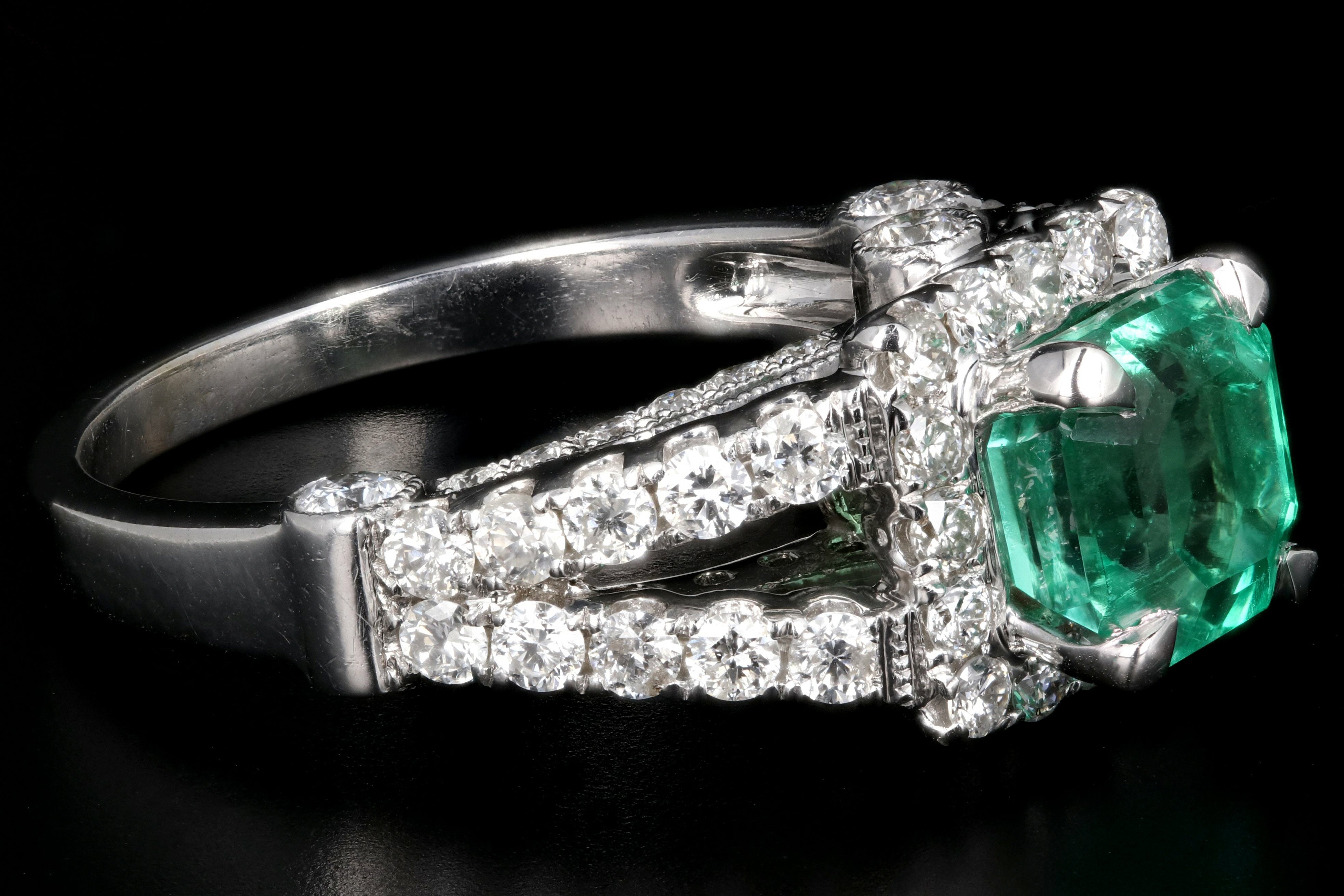 Modern 14K White Gold 1.81CT Colombian Emerald and Diamond Ring GIA Certified - Queen May