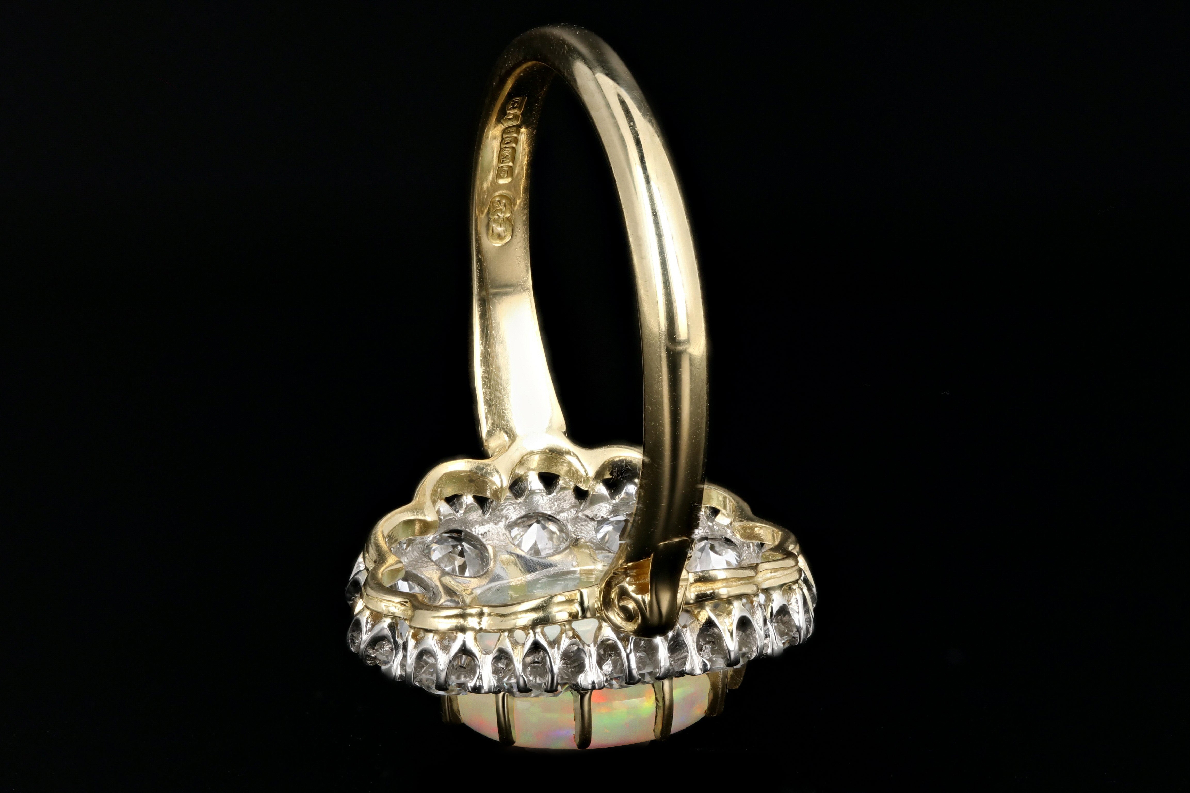 Victorian Style 18K Yellow Gold and Platinum 1.68 Carat Oval Cut Opal and Diamond Ring - Queen May