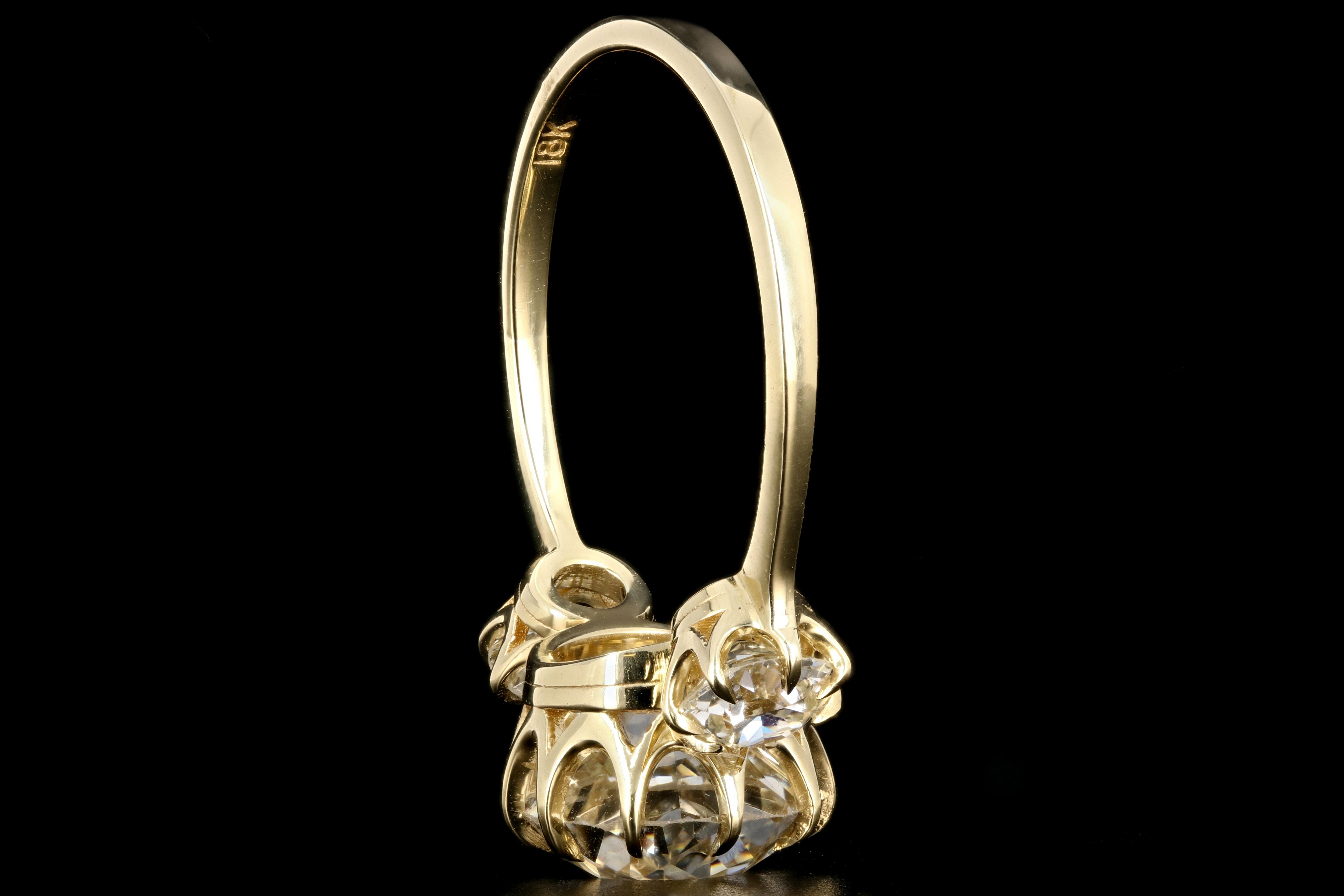 18K Yellow Gold 2.89 Carat Old Mine Cut Diamond 3 Stone Ring - Queen May