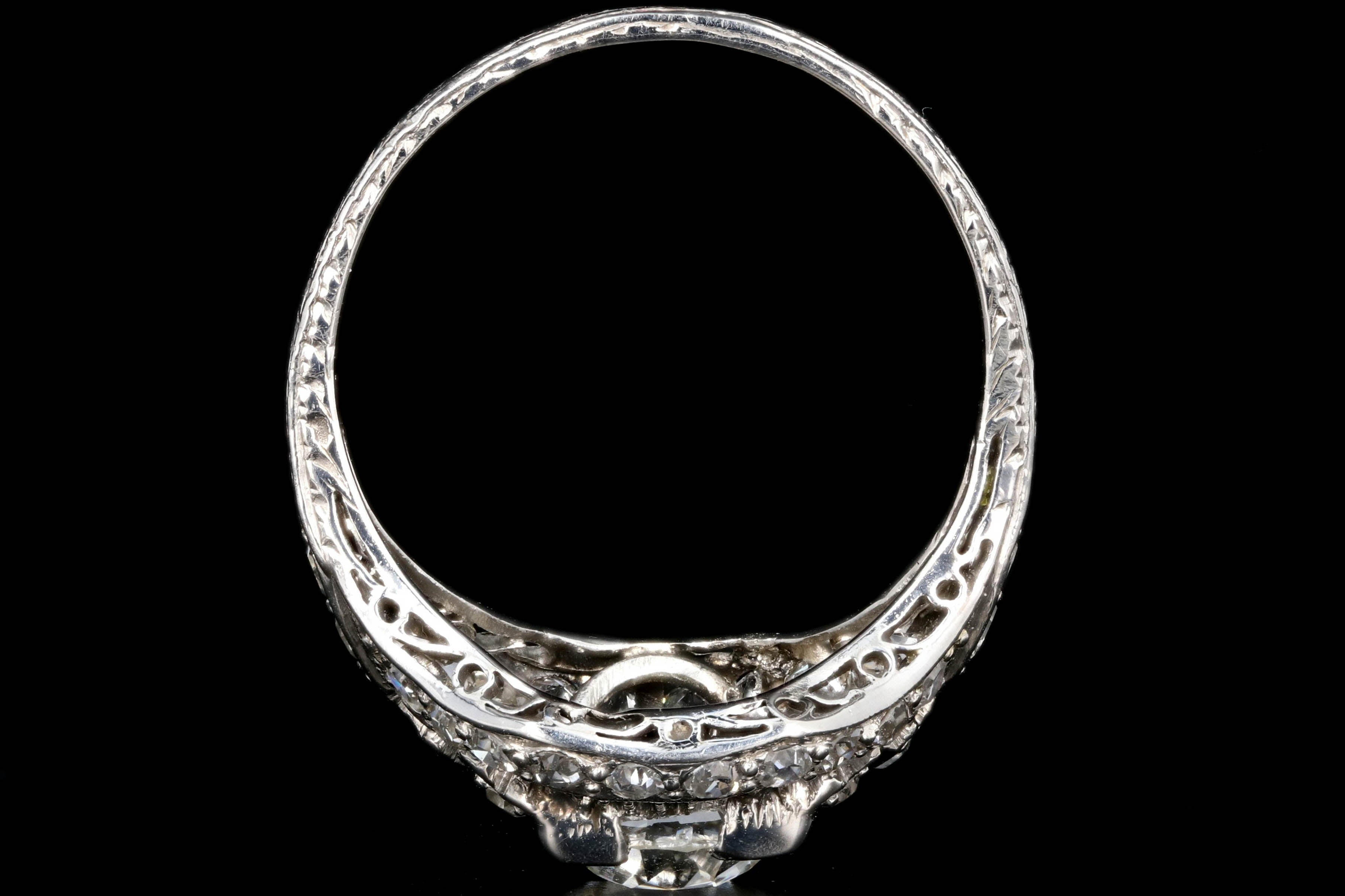 Art Deco Platinum EGL Certified 1.35 CT Old European Cut Filigree Engagement Ring - Queen May