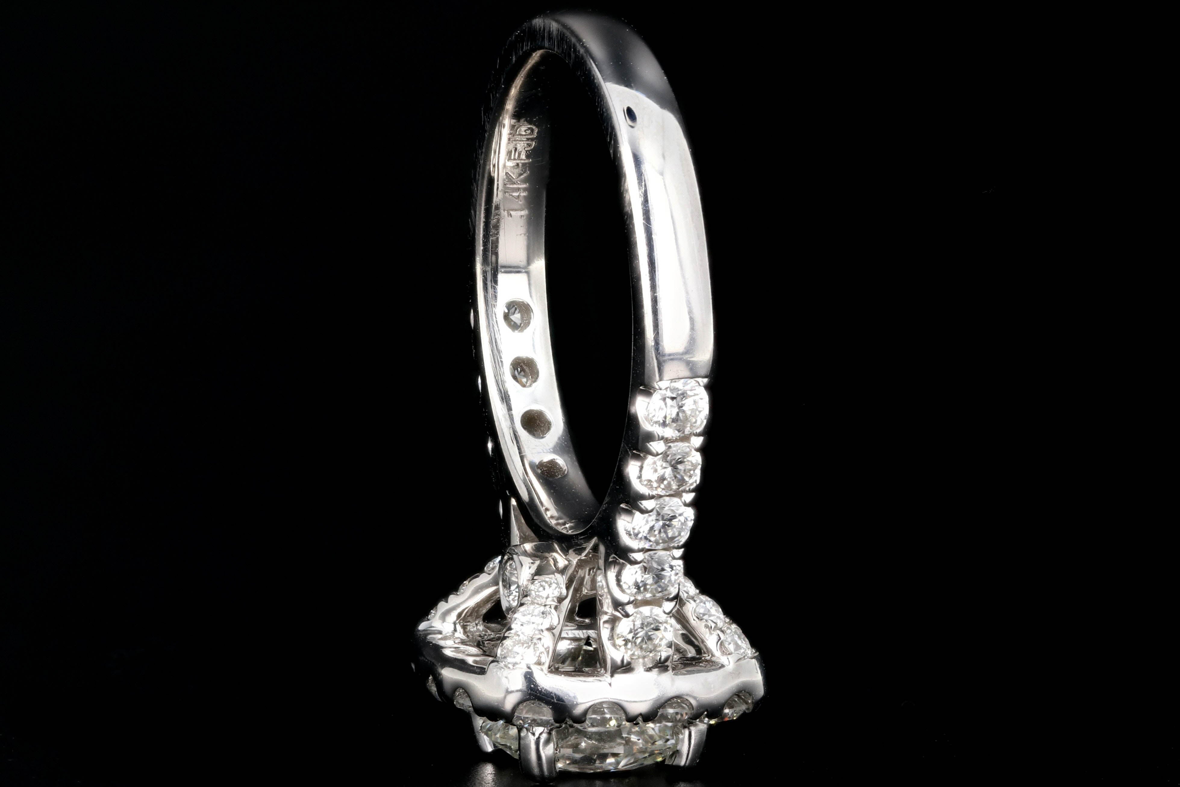 New 14K White Gold 1.51 Carat Round Brilliant Cut Diamond Halo Engagement Ring GIA Certified - Queen May