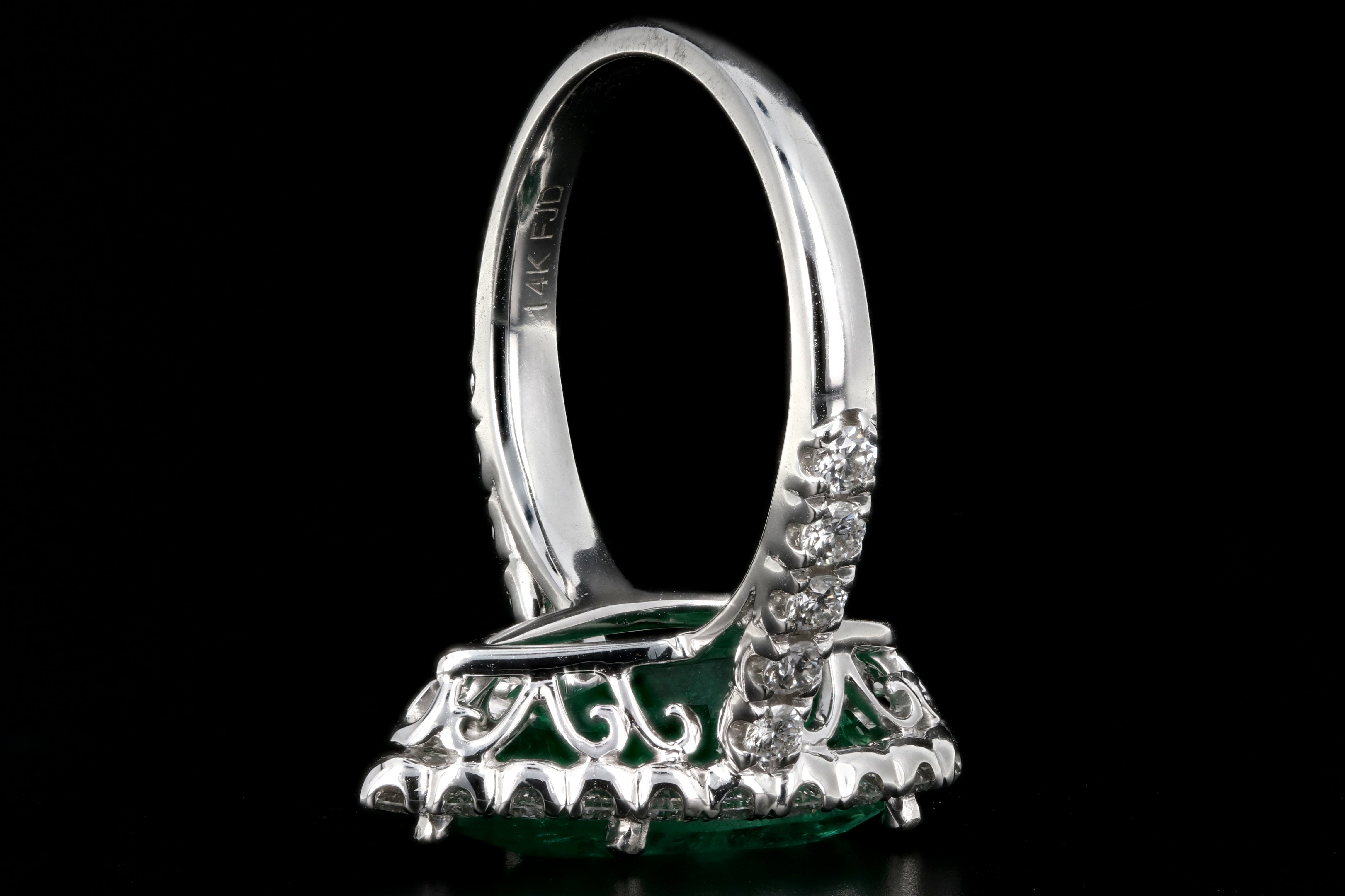 Modern 14K White Gold 3CT Zambian Emerald and Diamond Ring - Queen May
