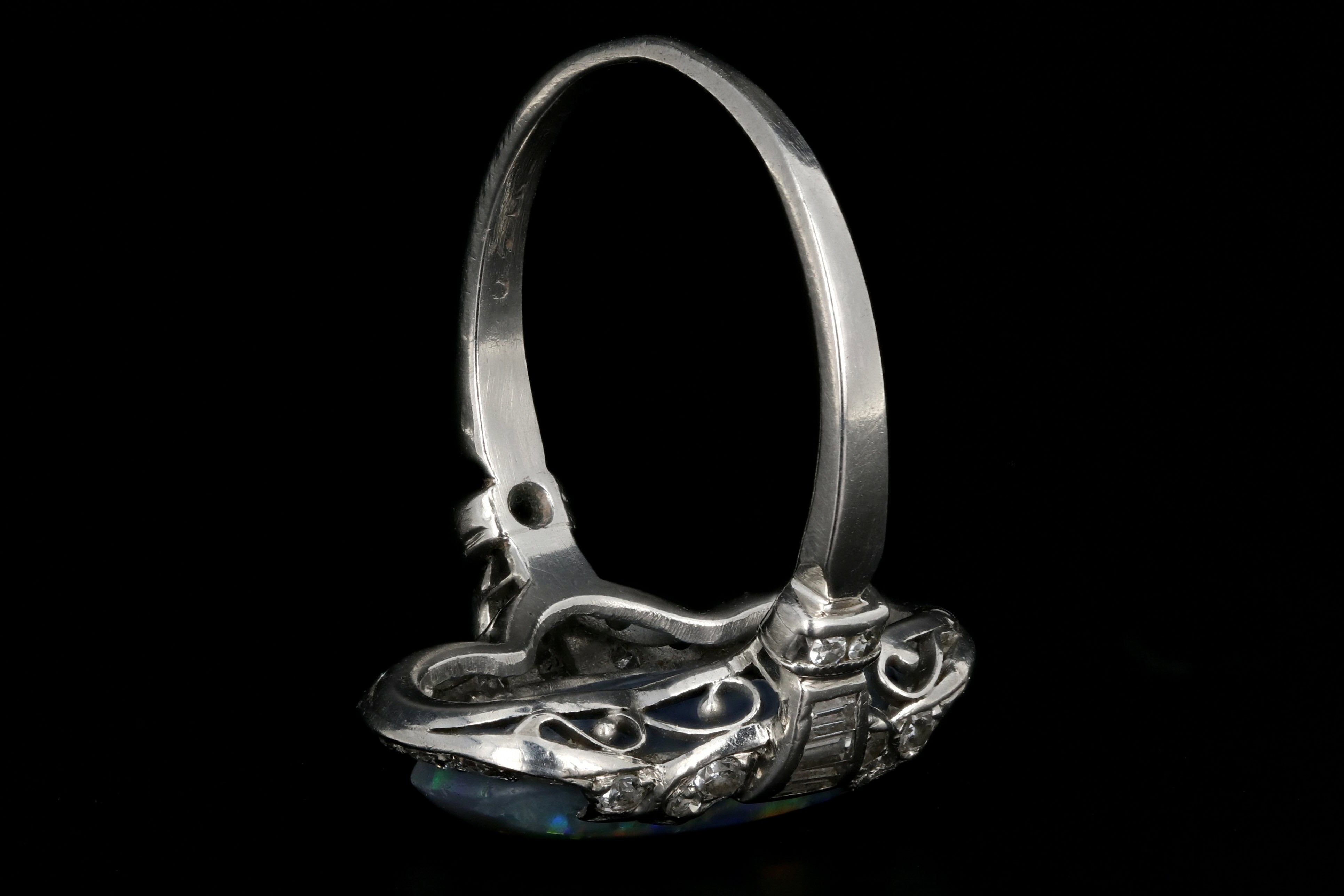 Art Deco Platinum 4CT Black Opal and Diamond Ring - Queen May