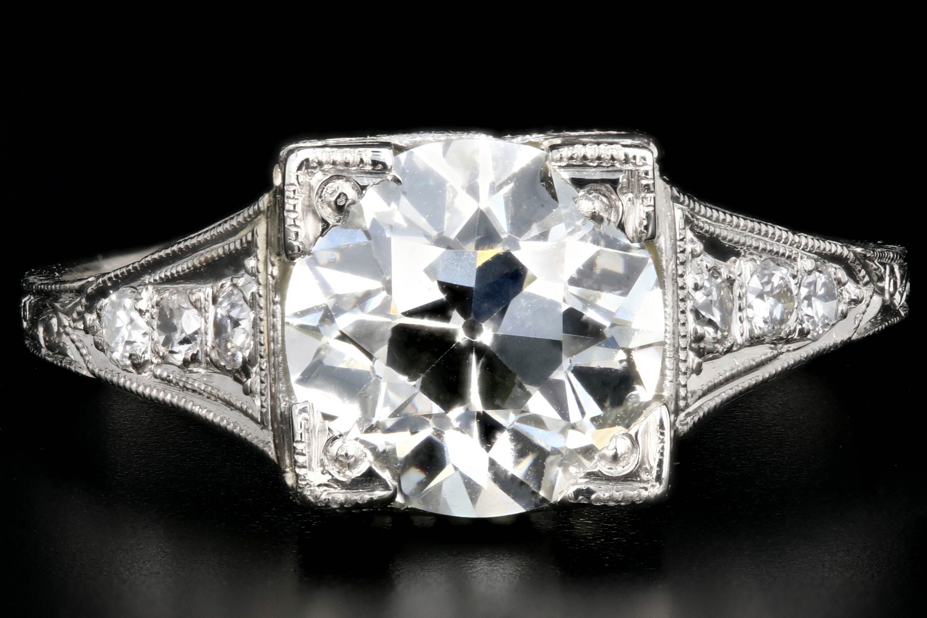 Art Deco Platinum 2.02 Carat Old European Cut Diamond Ring GIA Certified - Queen May