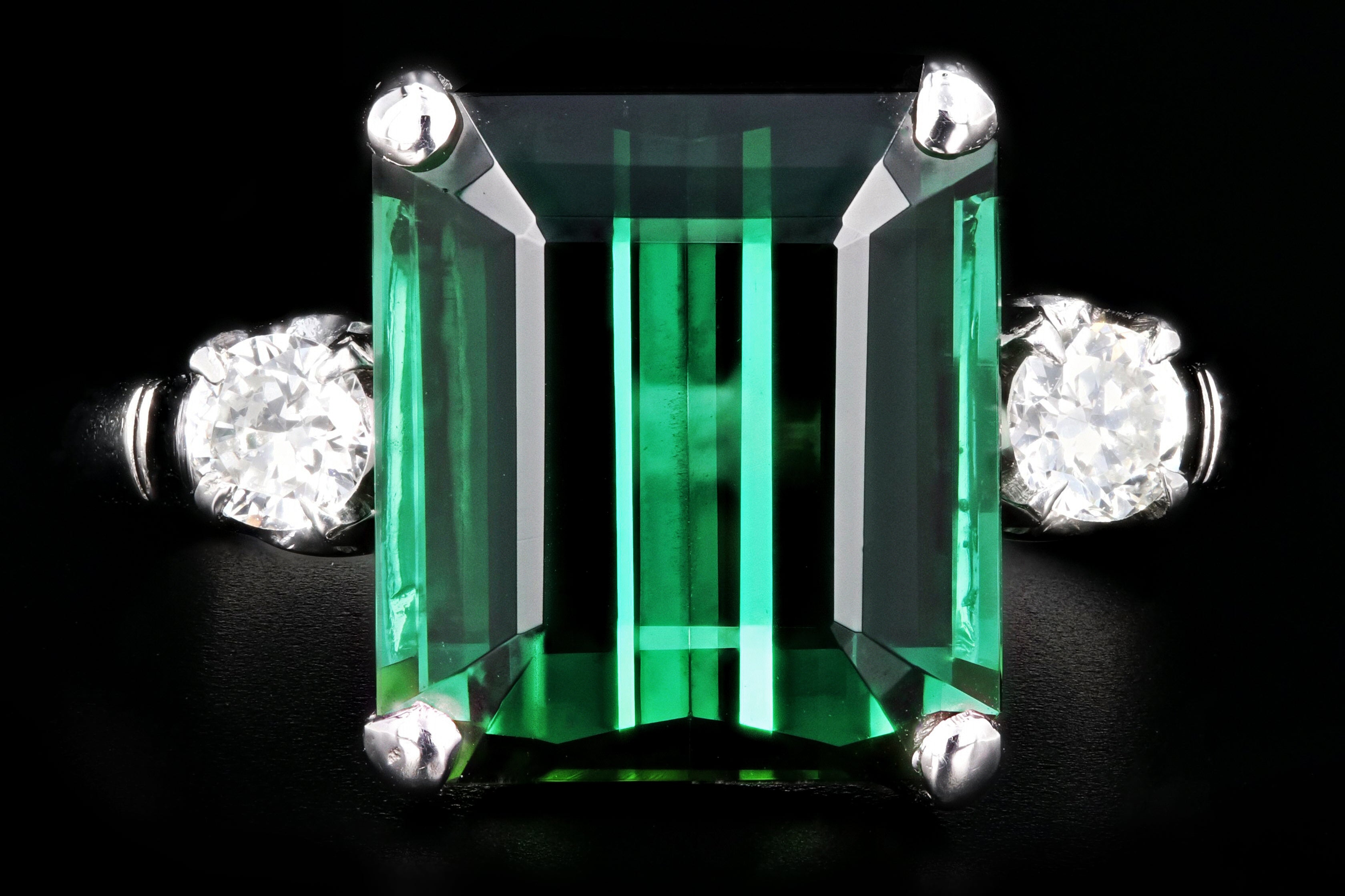 Modern Platinum 6.35 Carat Green Tourmaline and Diamond Ring - Queen May