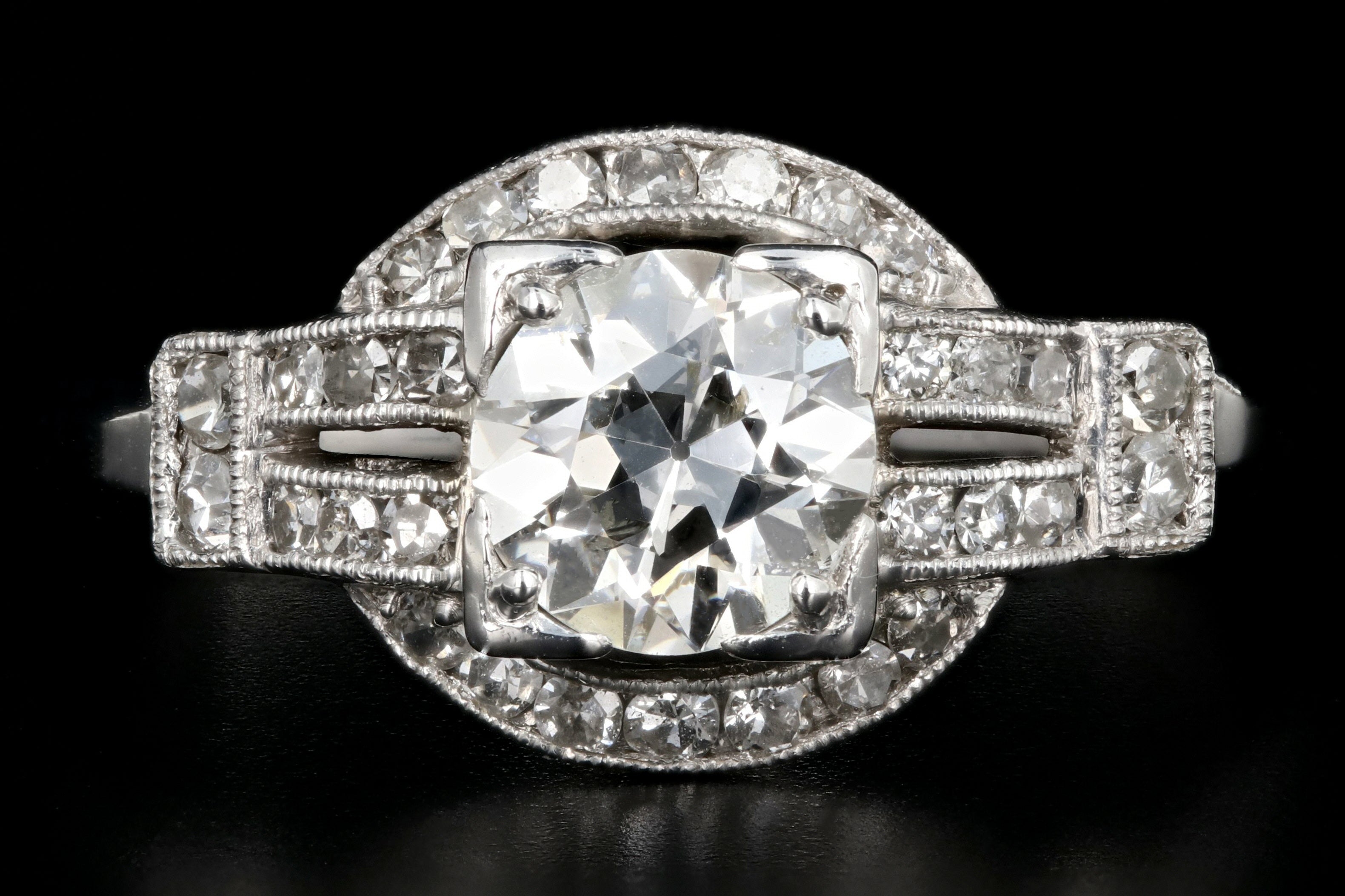 Art Deco Platinum .90 Carat Old European Cut Diamond Engagement Ring Size 7 - Queen May