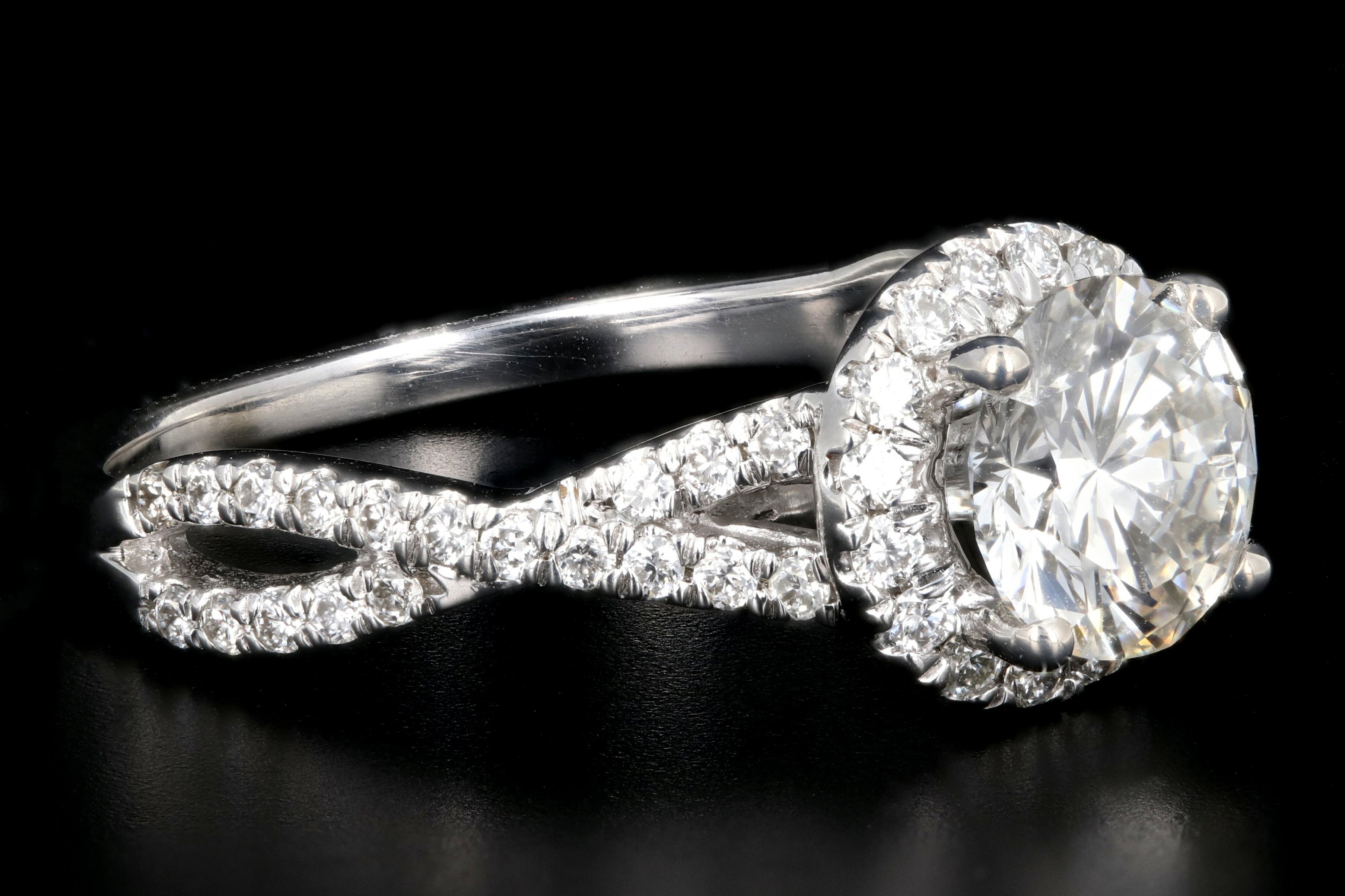 Modern 1.17 Carat Round Brilliant Cut in Halo Set Diamond Engagement Ring 1.29 CTW GIA Certified - Queen May
