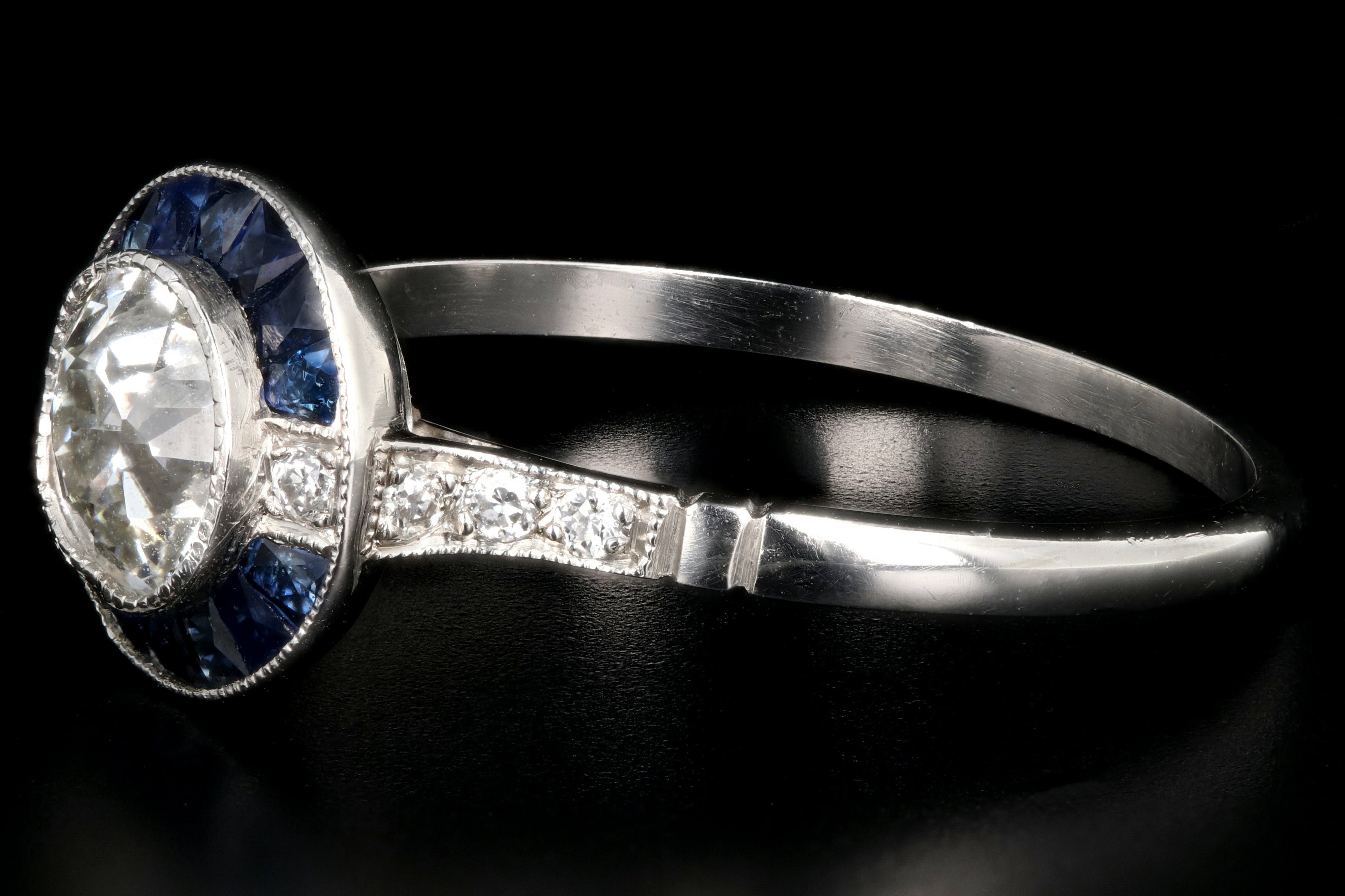 Art Deco Style Handmade Platinum .84 Carat Diamond and Sapphire Bullseye Ring GIA Certified - Queen May