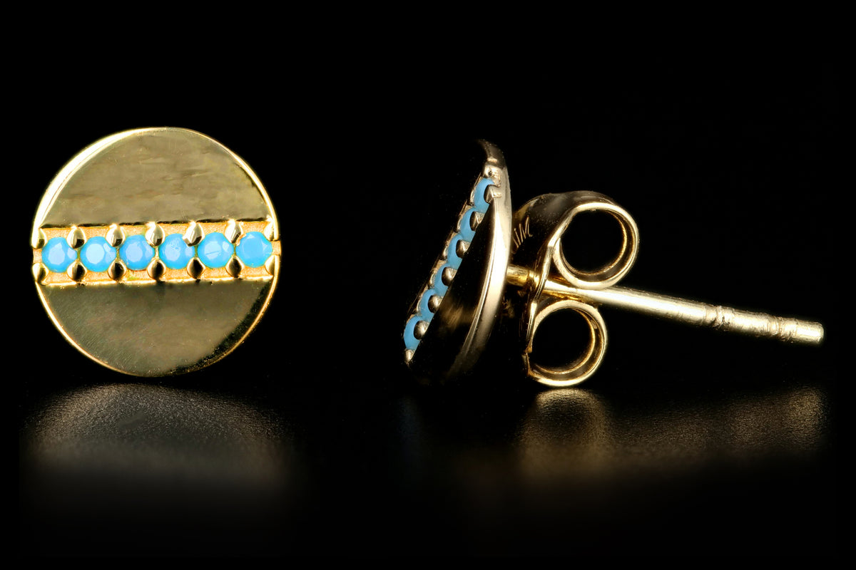 14K Yellow Gold Turquoise Disk Earrings - Queen May