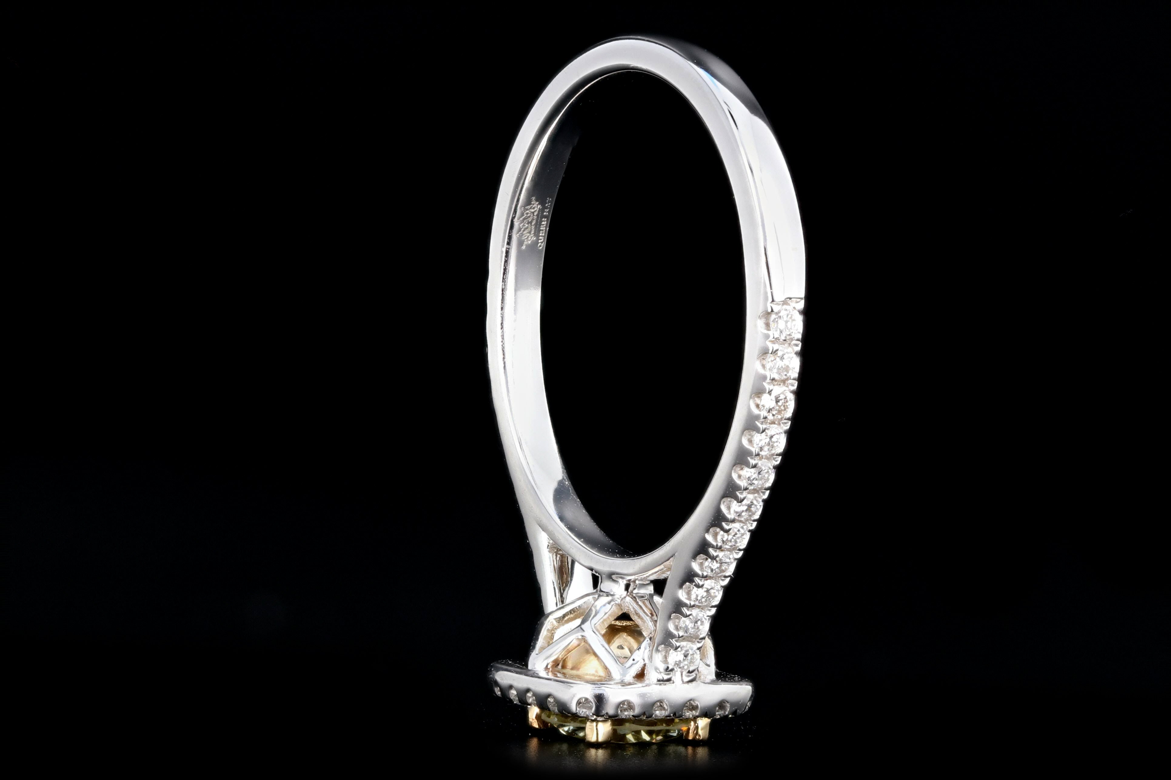 New 14K Gold Light Yellow .55 Carat Diamond Halo Ring - Queen May
