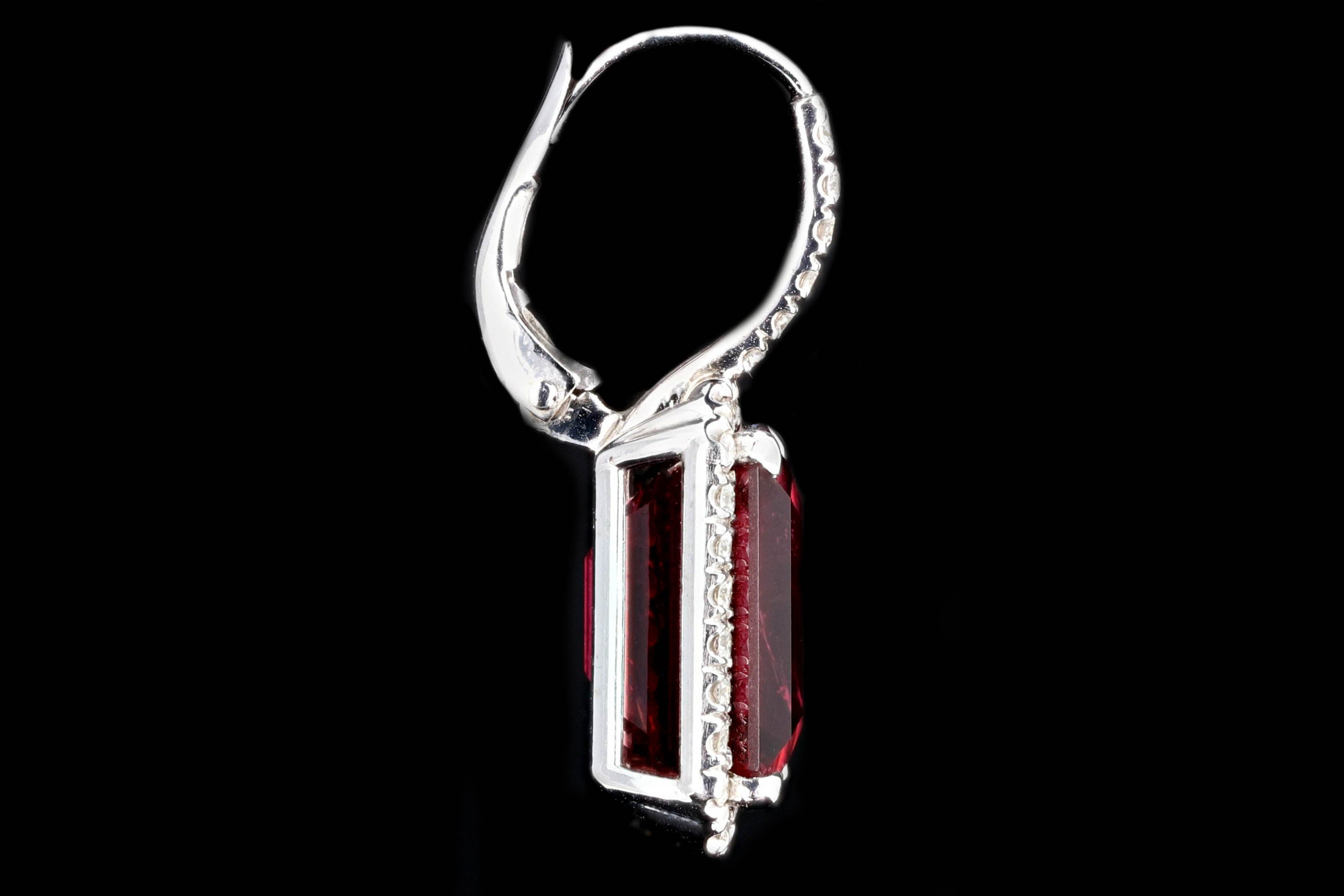 New 14K & 18K White Gold 19.1 Carat Rubellite Tourmaline and Diamond Halo Earrings - Queen May