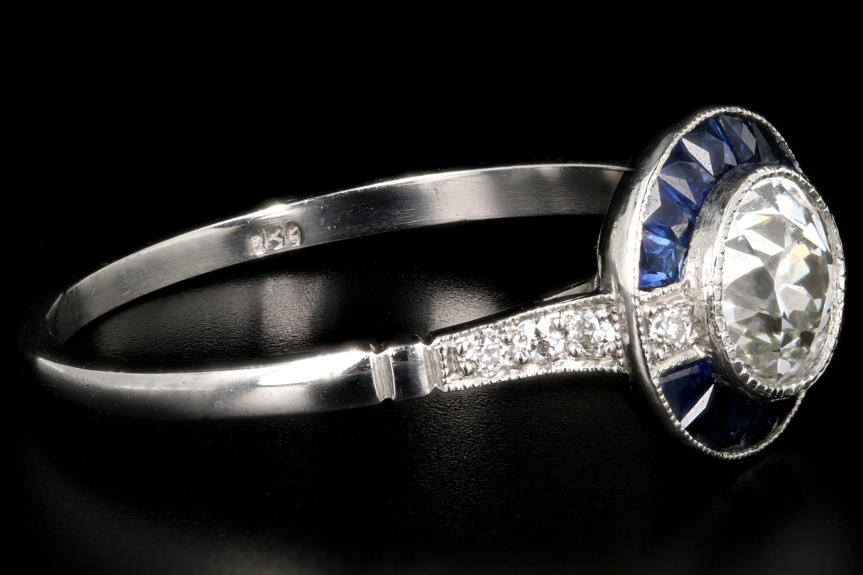 Art Deco Style Handmade Platinum .84 Carat Diamond and Sapphire Bullseye Ring GIA Certified - Queen May